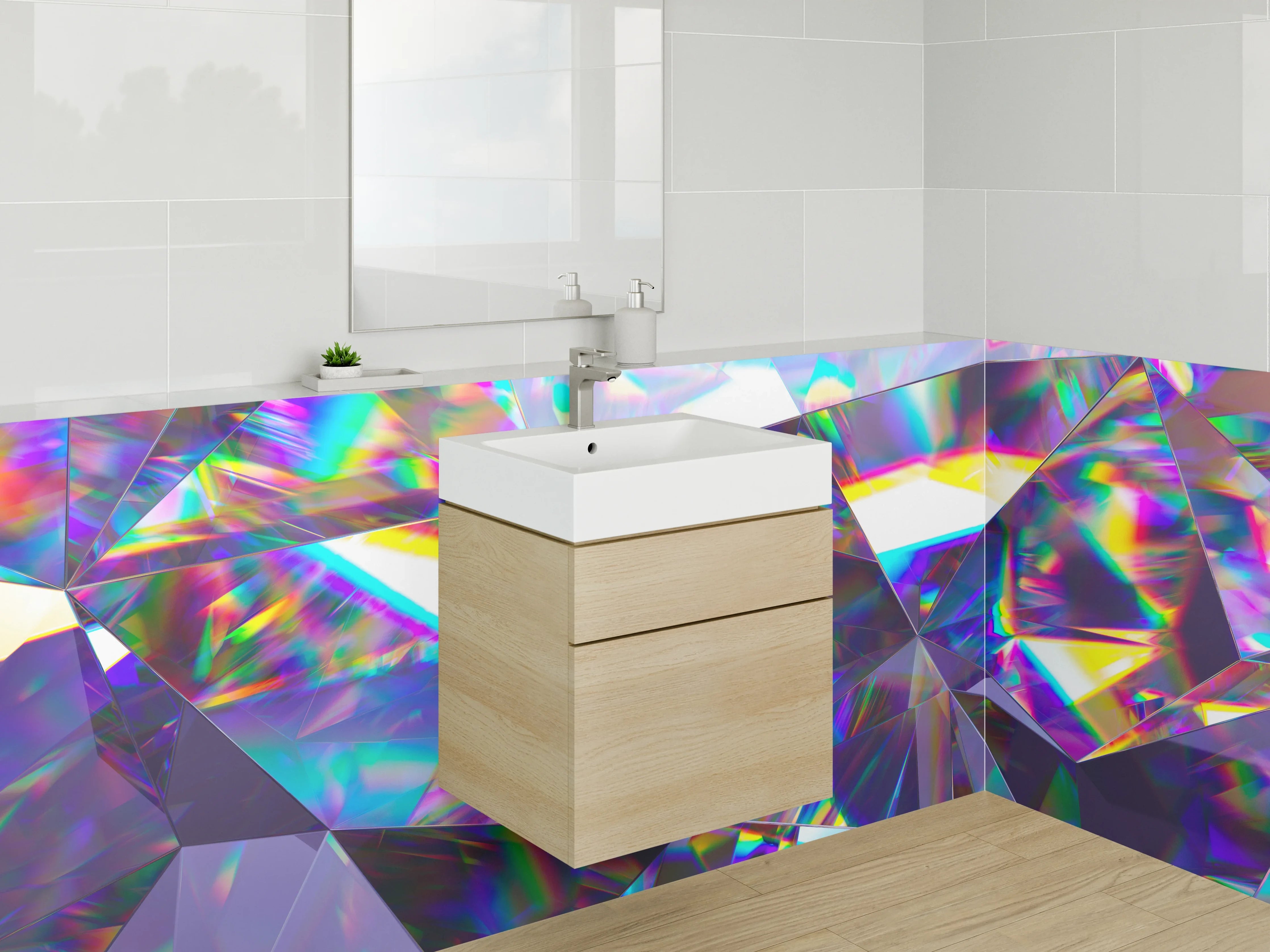 Waschbecken-Rückwand - Kristall Regenbogen Abstrakt Design