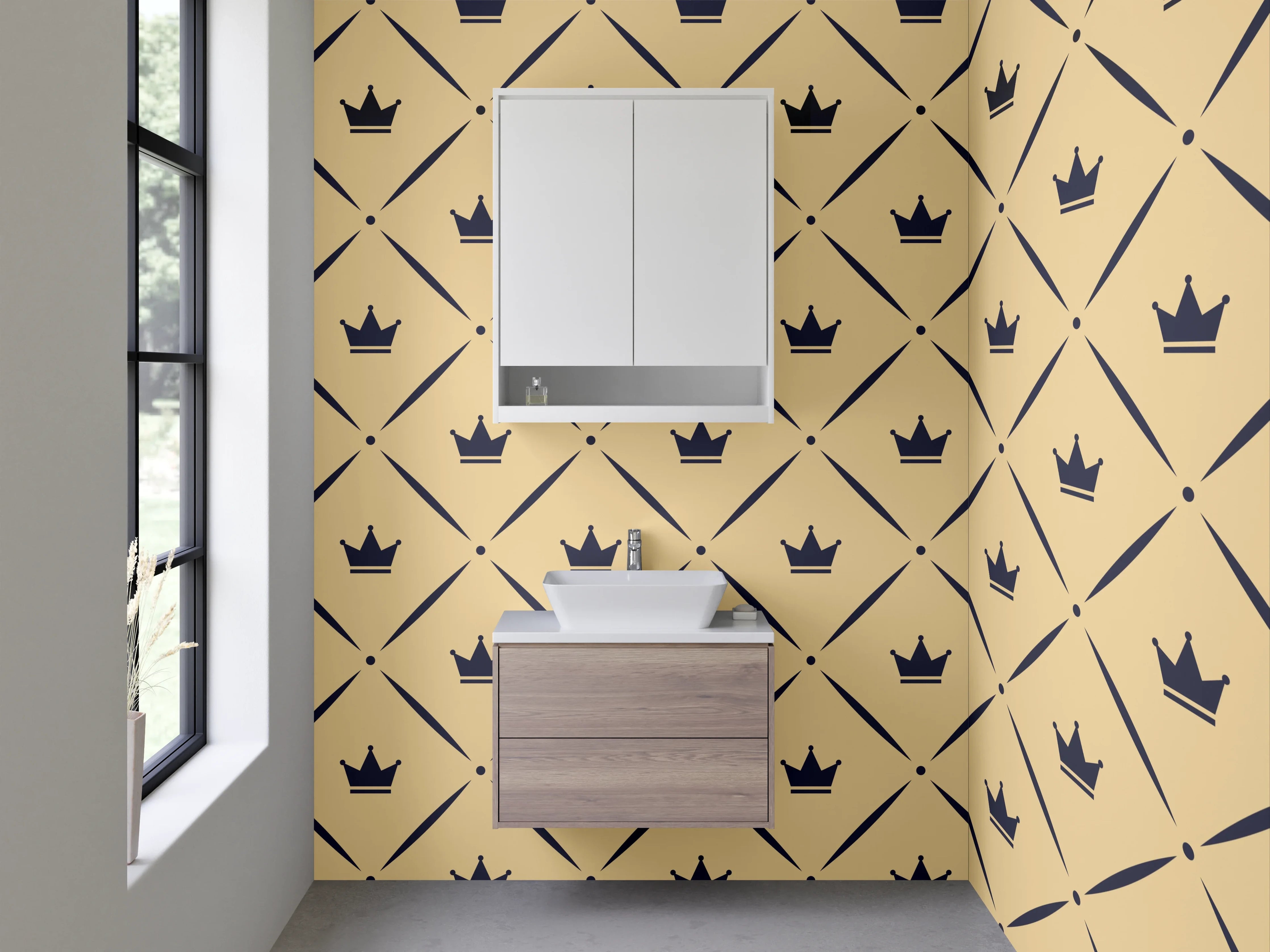 Waschbecken-Rückwand - Krone Muster Art Deco Beige