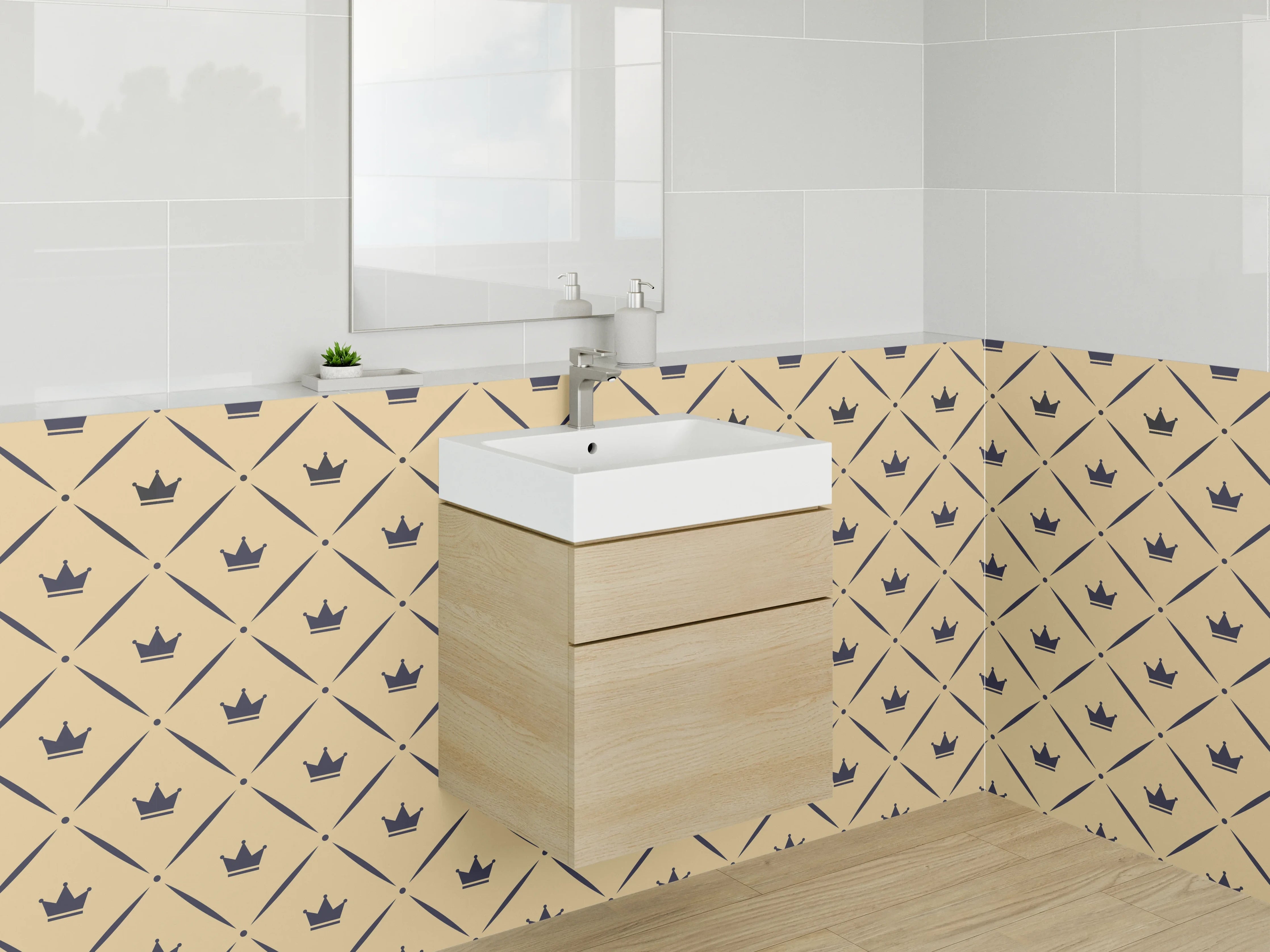 Waschbecken-Rückwand - Krone Muster Art Deco Beige
