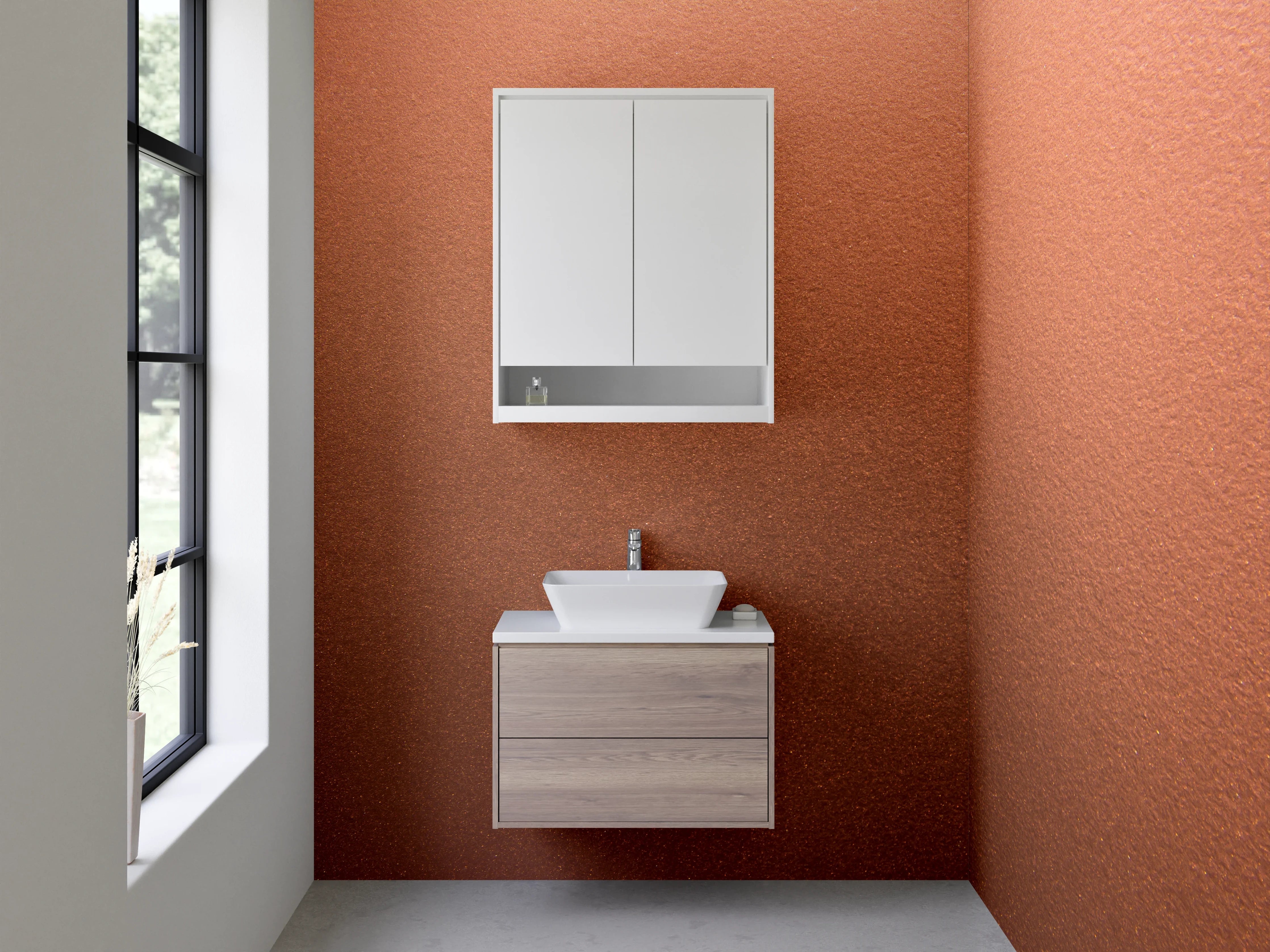 Waschbecken-Rückwand - Kupferfarbene Oberfläche modern