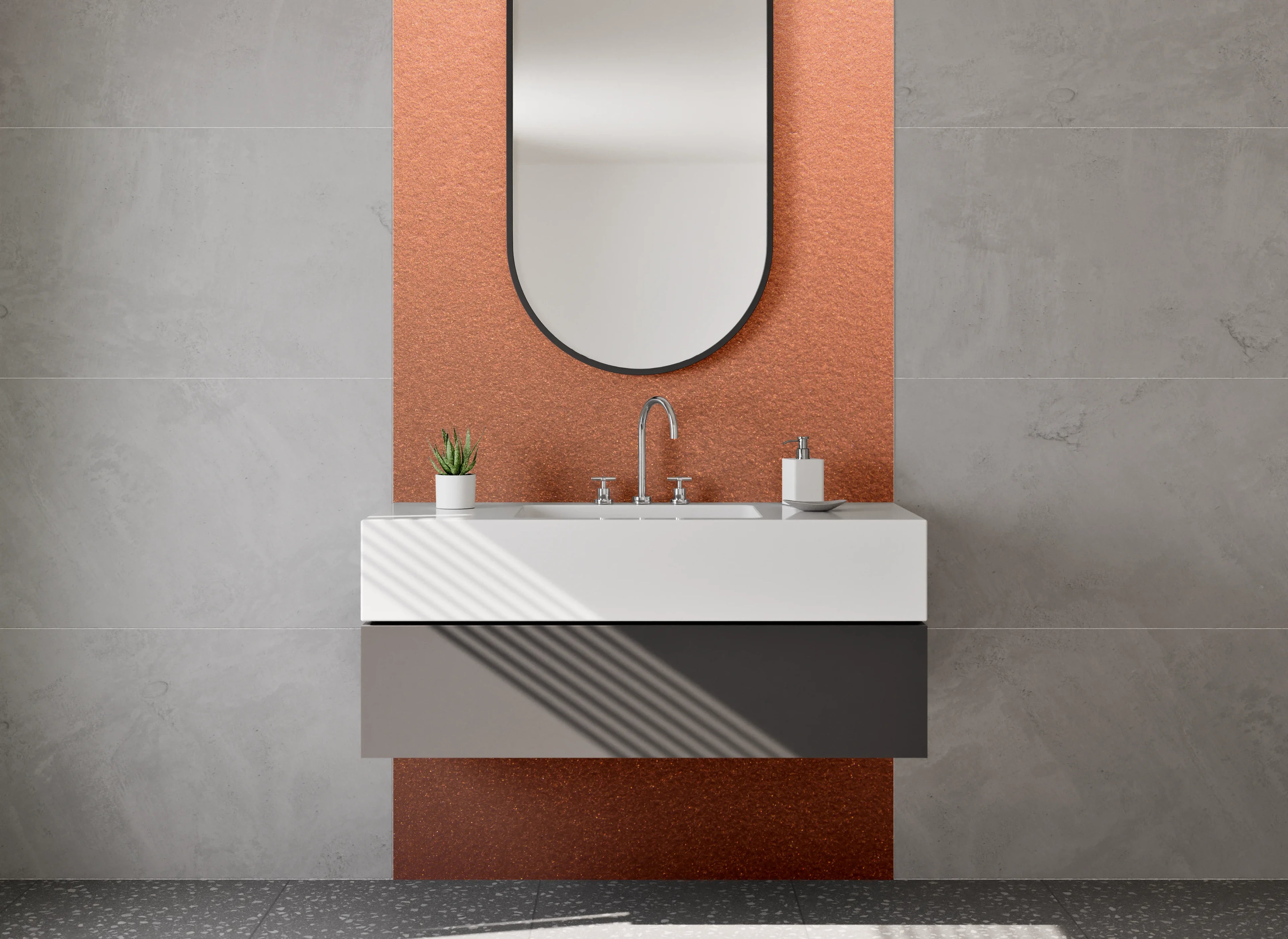Waschbecken-Rückwand - Kupferfarbene Oberfläche modern
