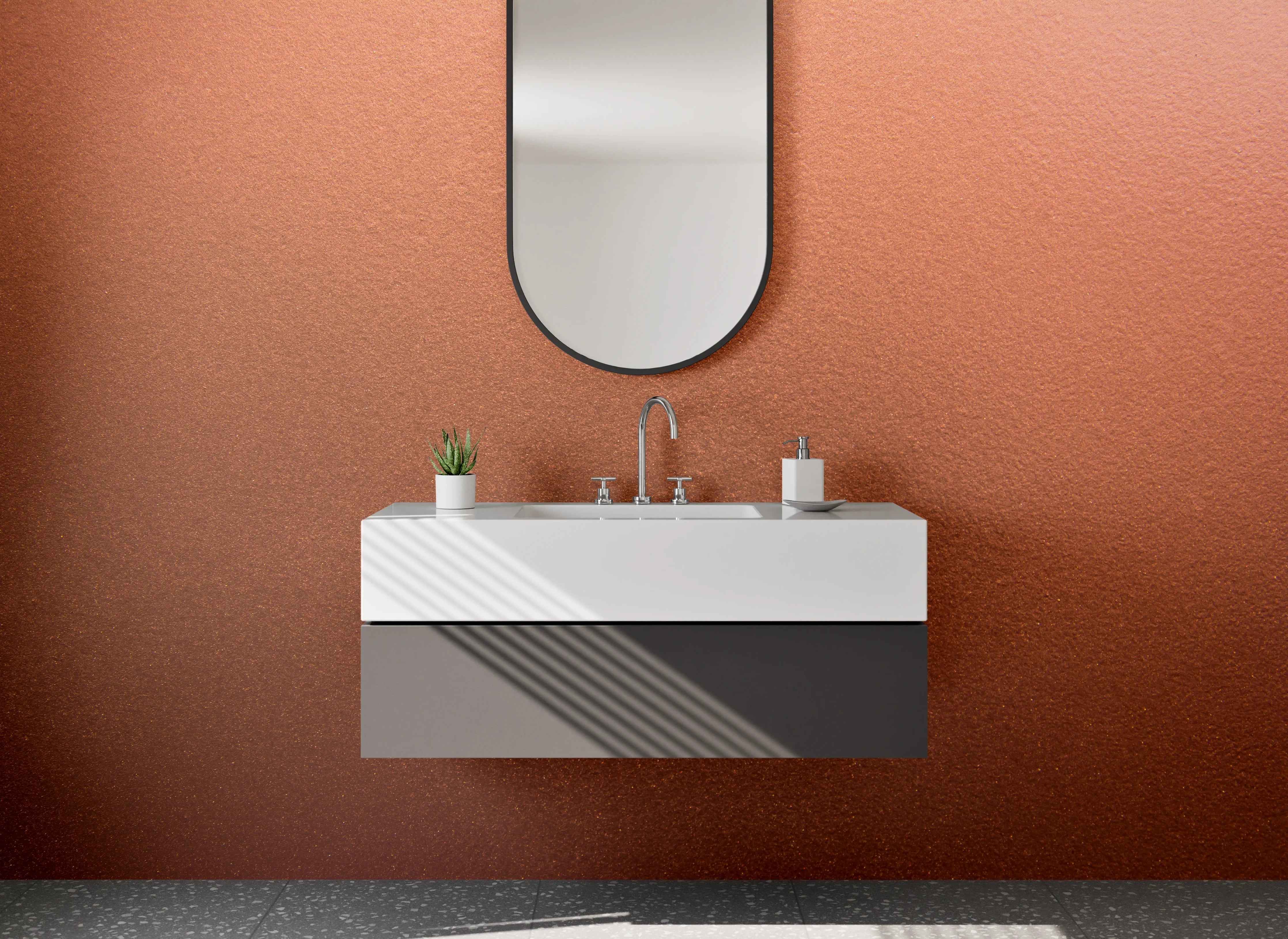 Waschbecken-Rückwand - Kupferfarbene Oberfläche modern