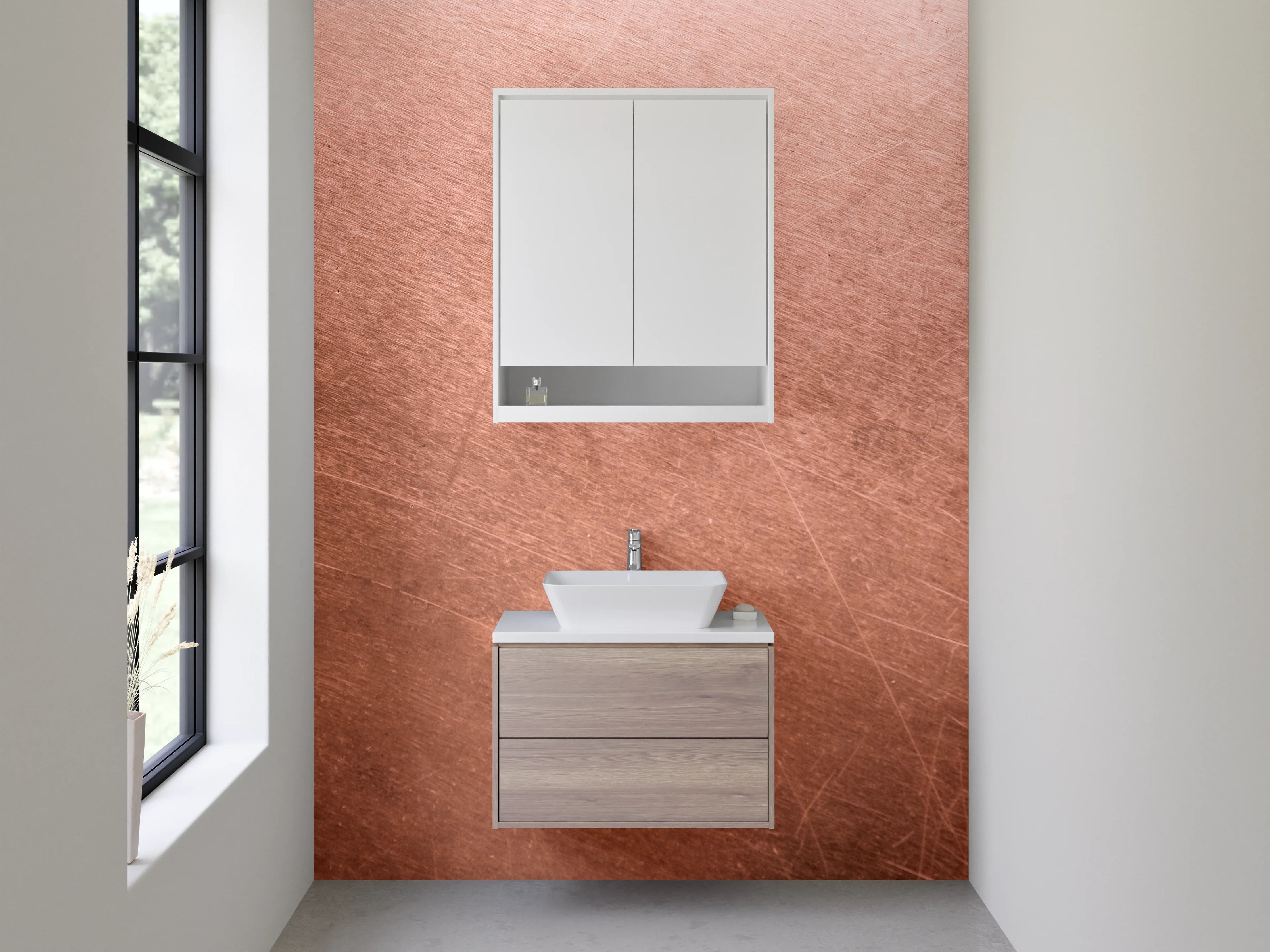 Waschbecken-Rückwand - Kupferoptik Oberfläche gebürstet