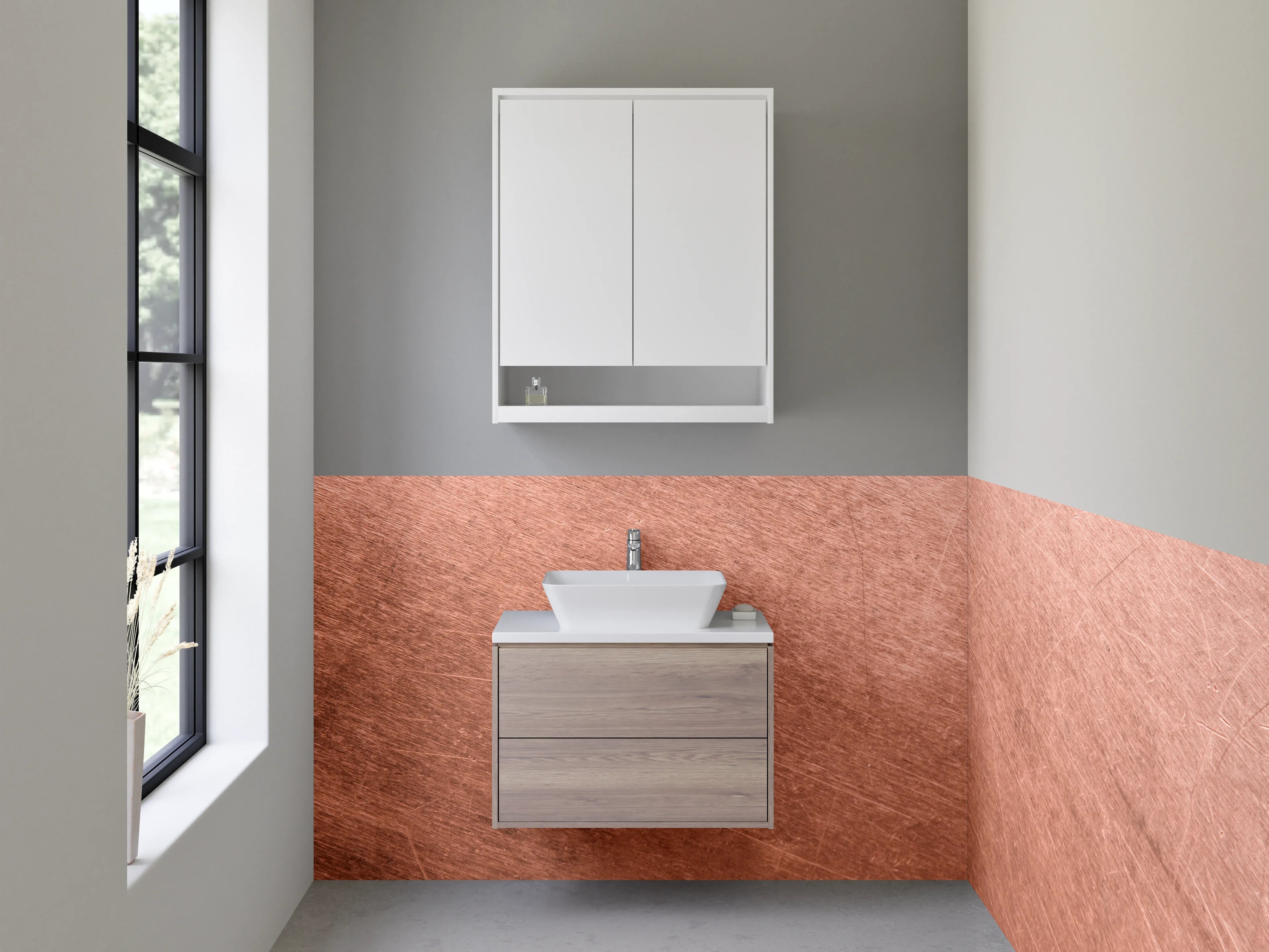 Waschbecken-Rückwand - Kupferoptik Oberfläche gebürstet