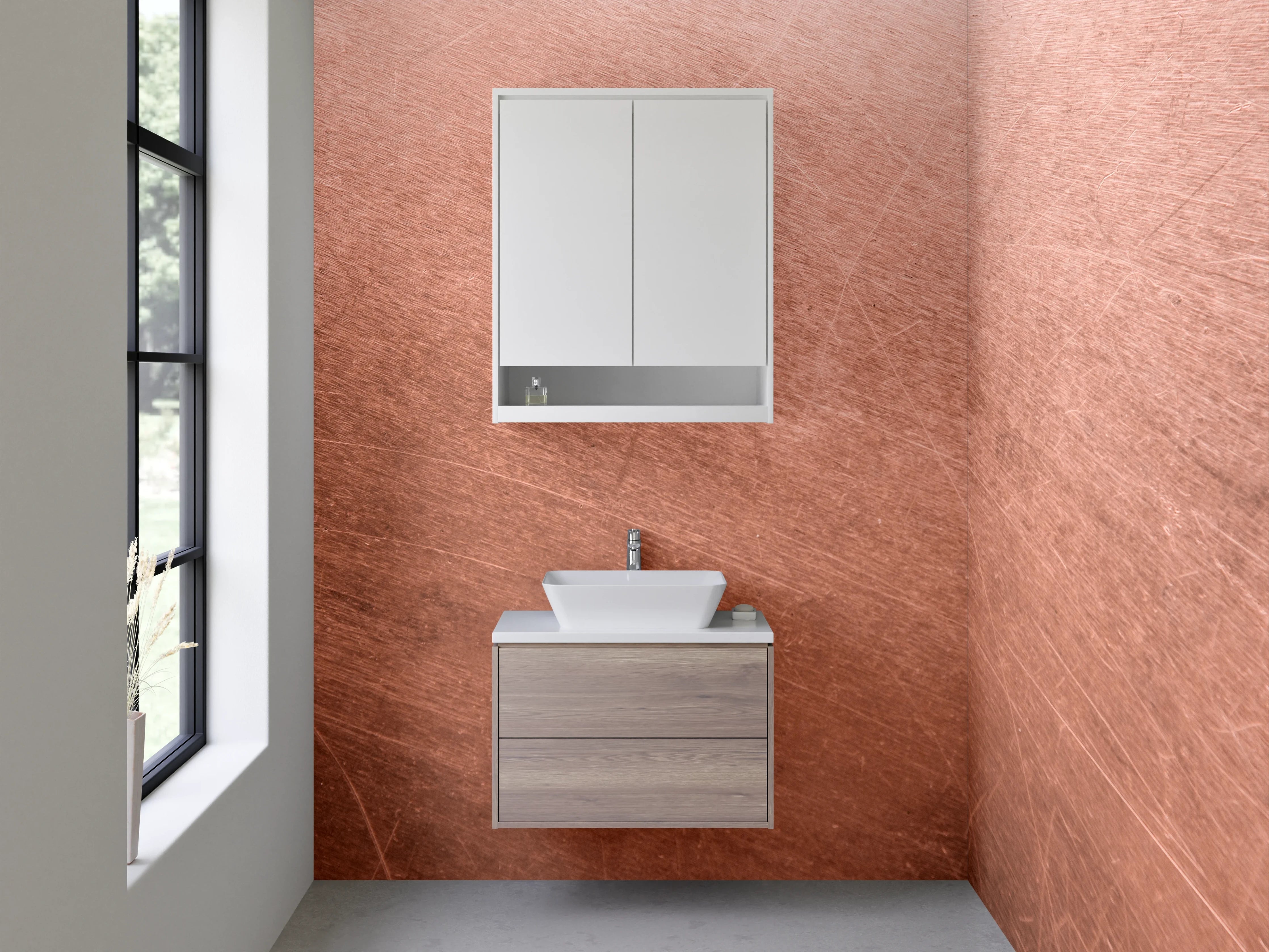 Waschbecken-Rückwand - Kupferoptik Oberfläche gebürstet