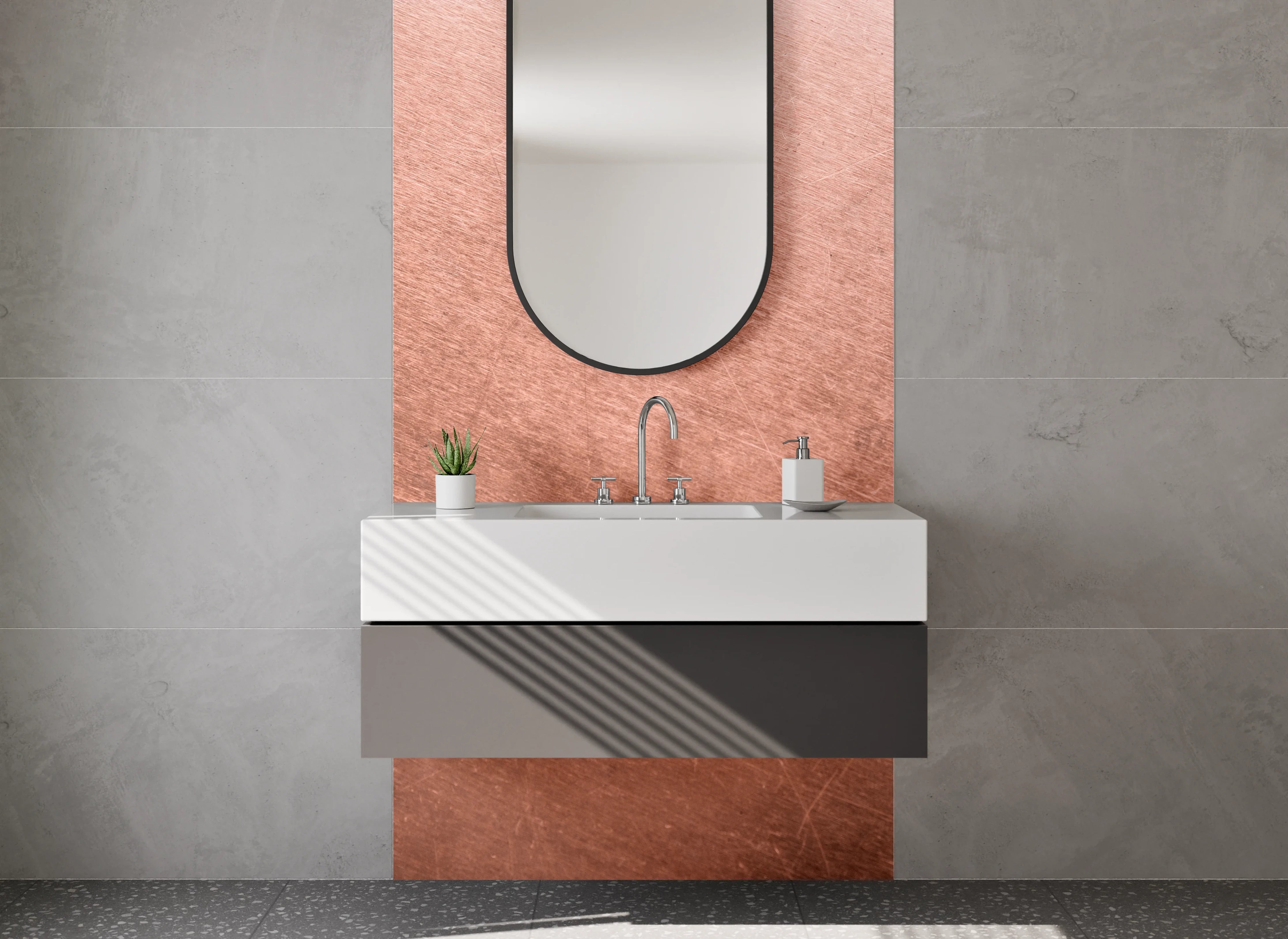 Waschbecken-Rückwand - Kupferoptik Oberfläche gebürstet