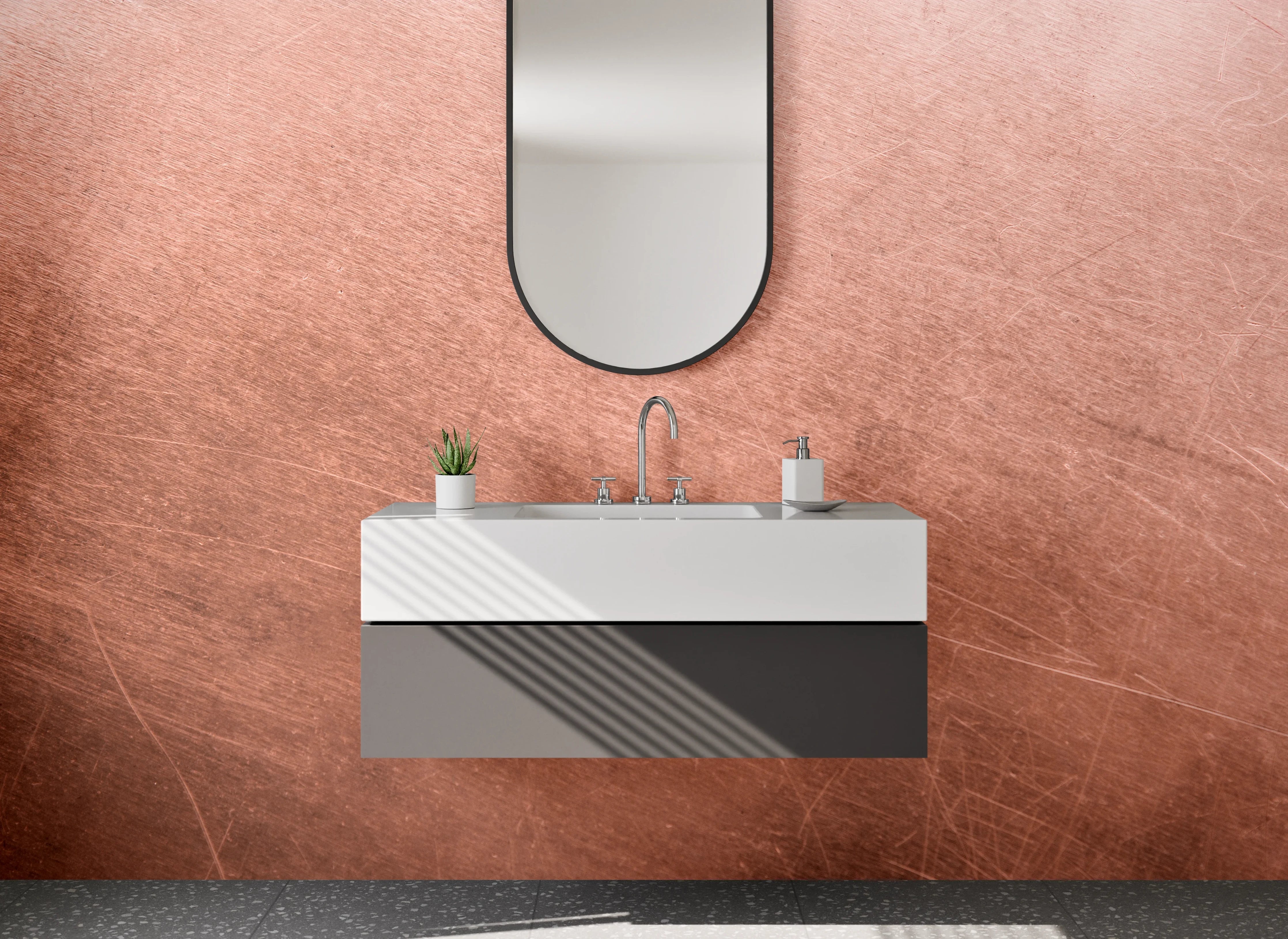 Waschbecken-Rückwand - Kupferoptik Oberfläche gebürstet