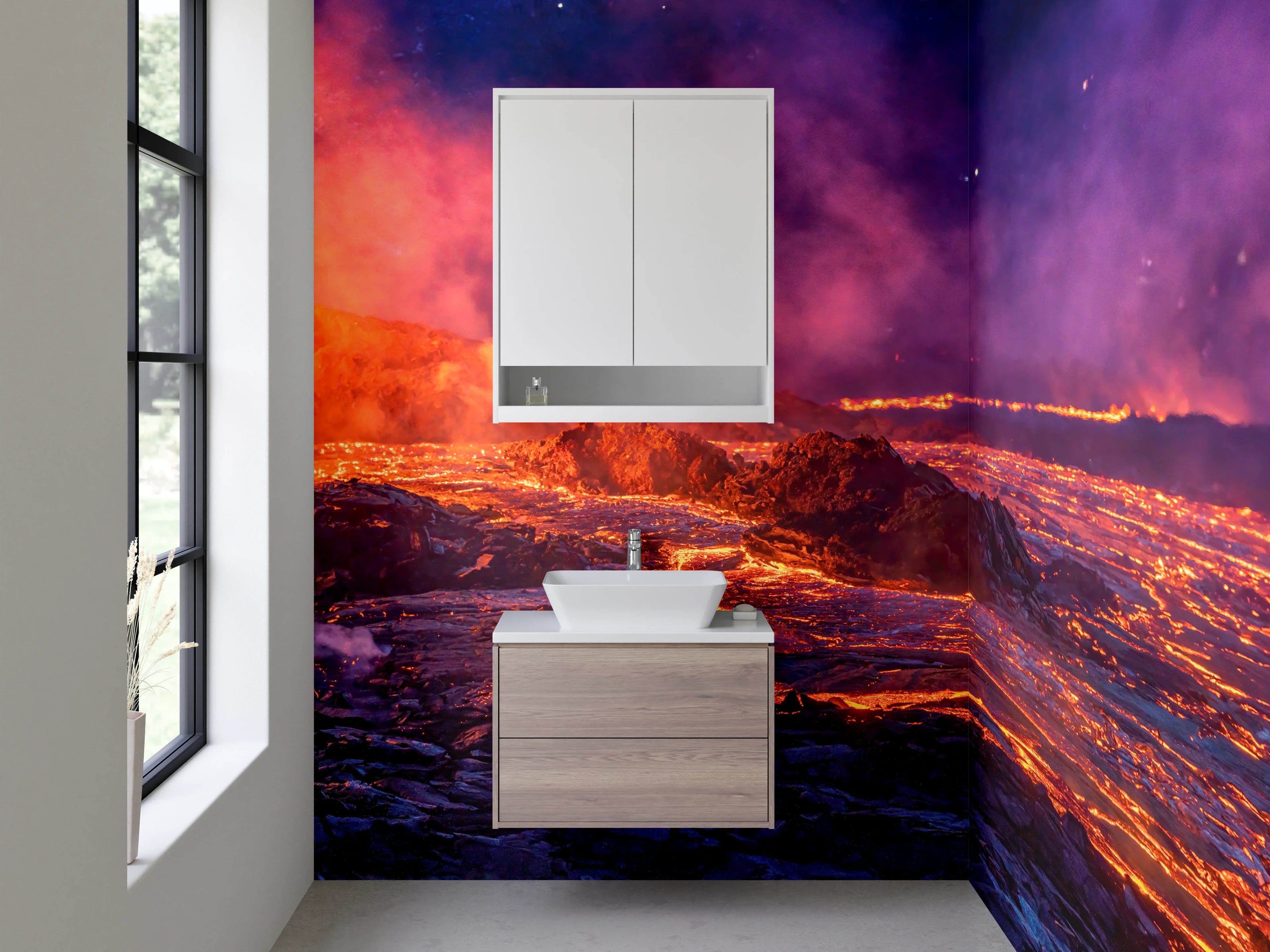 Waschbecken-Rückwand - Lavafluss – Magmatische Landschaft Kunst