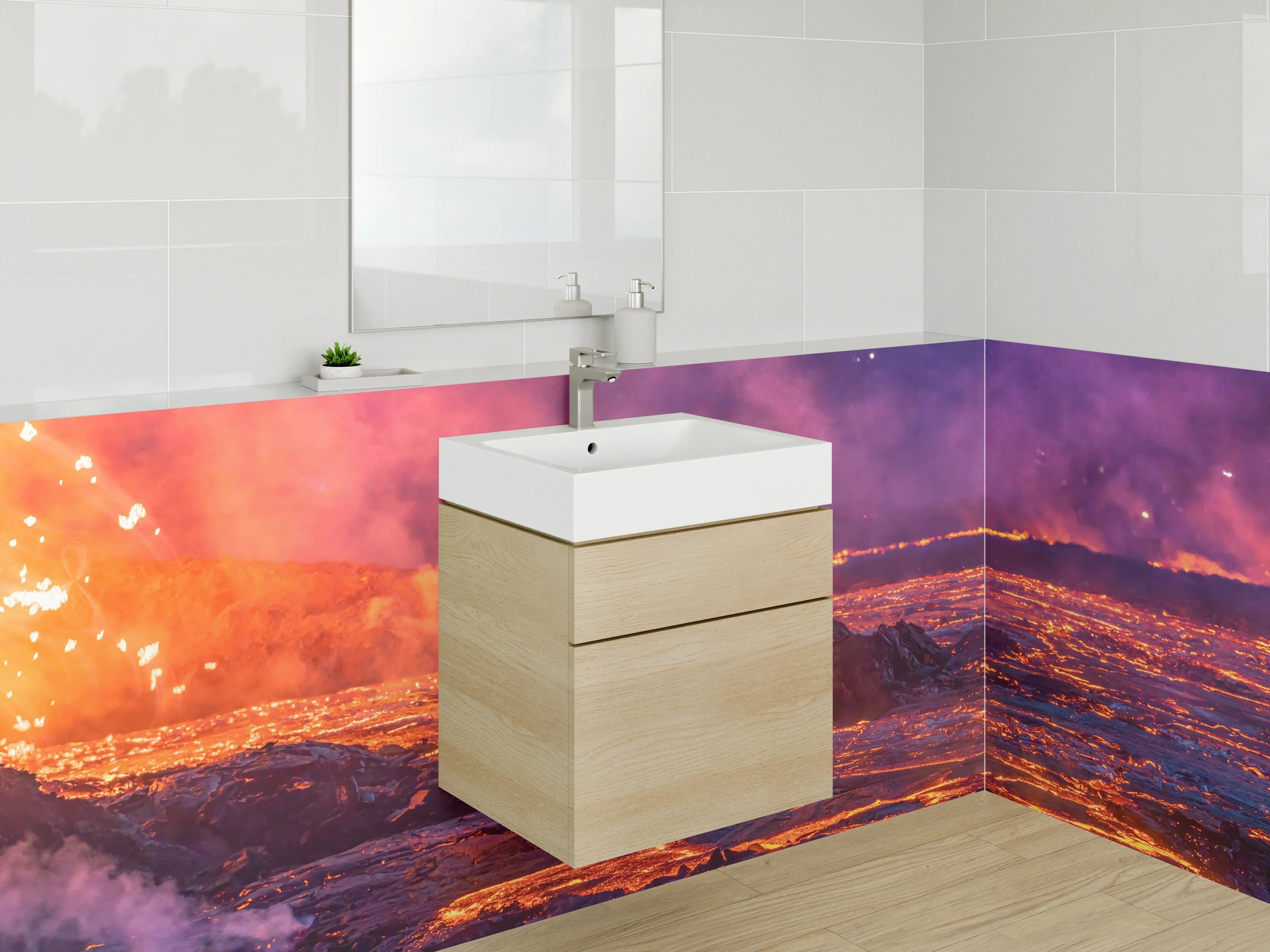 Waschbecken-Rückwand - Lavafluss – Magmatische Landschaft Kunst
