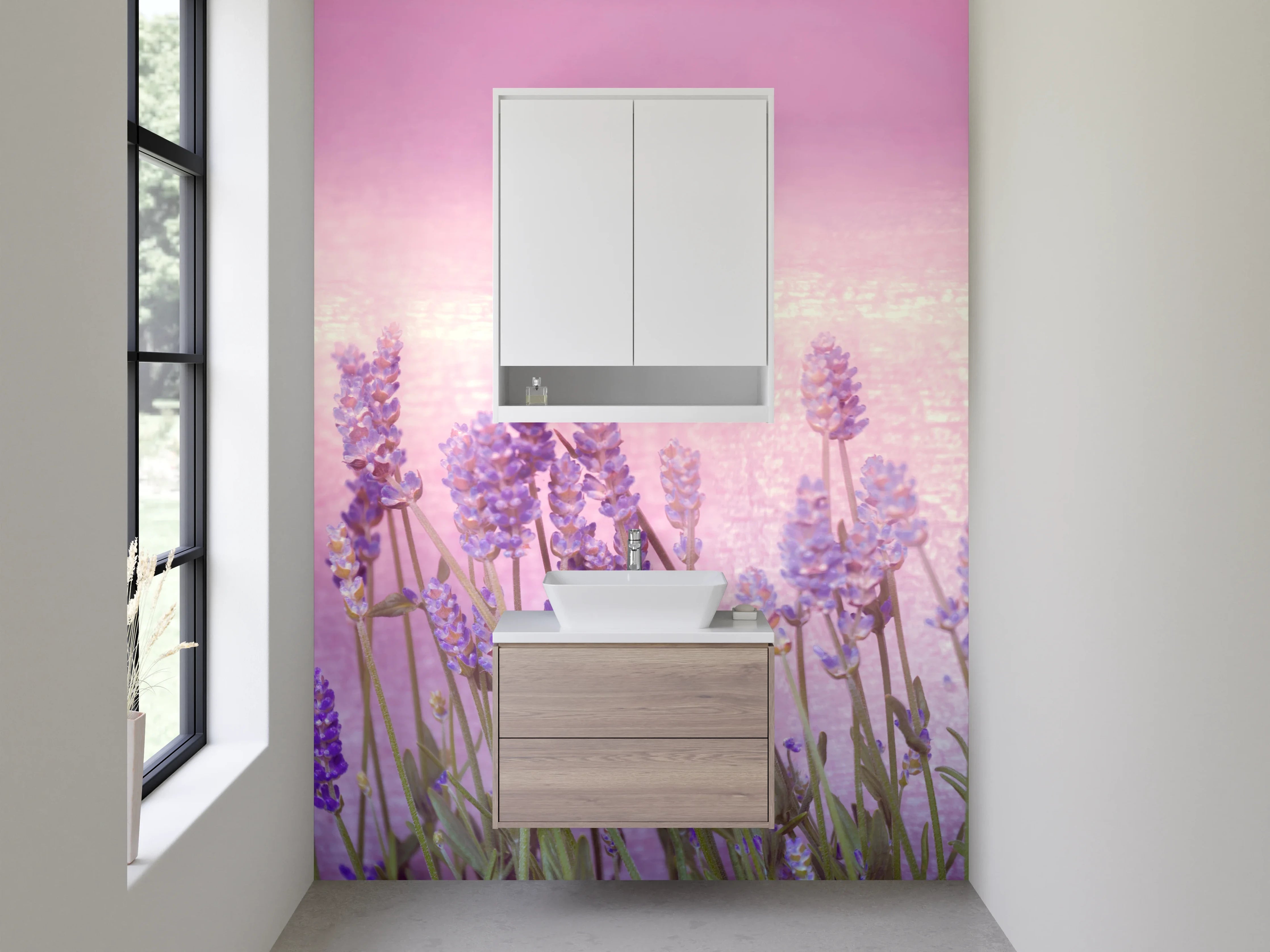 Waschbecken-Rückwand - Lavendel Aquarell Blüten Rosa Lila