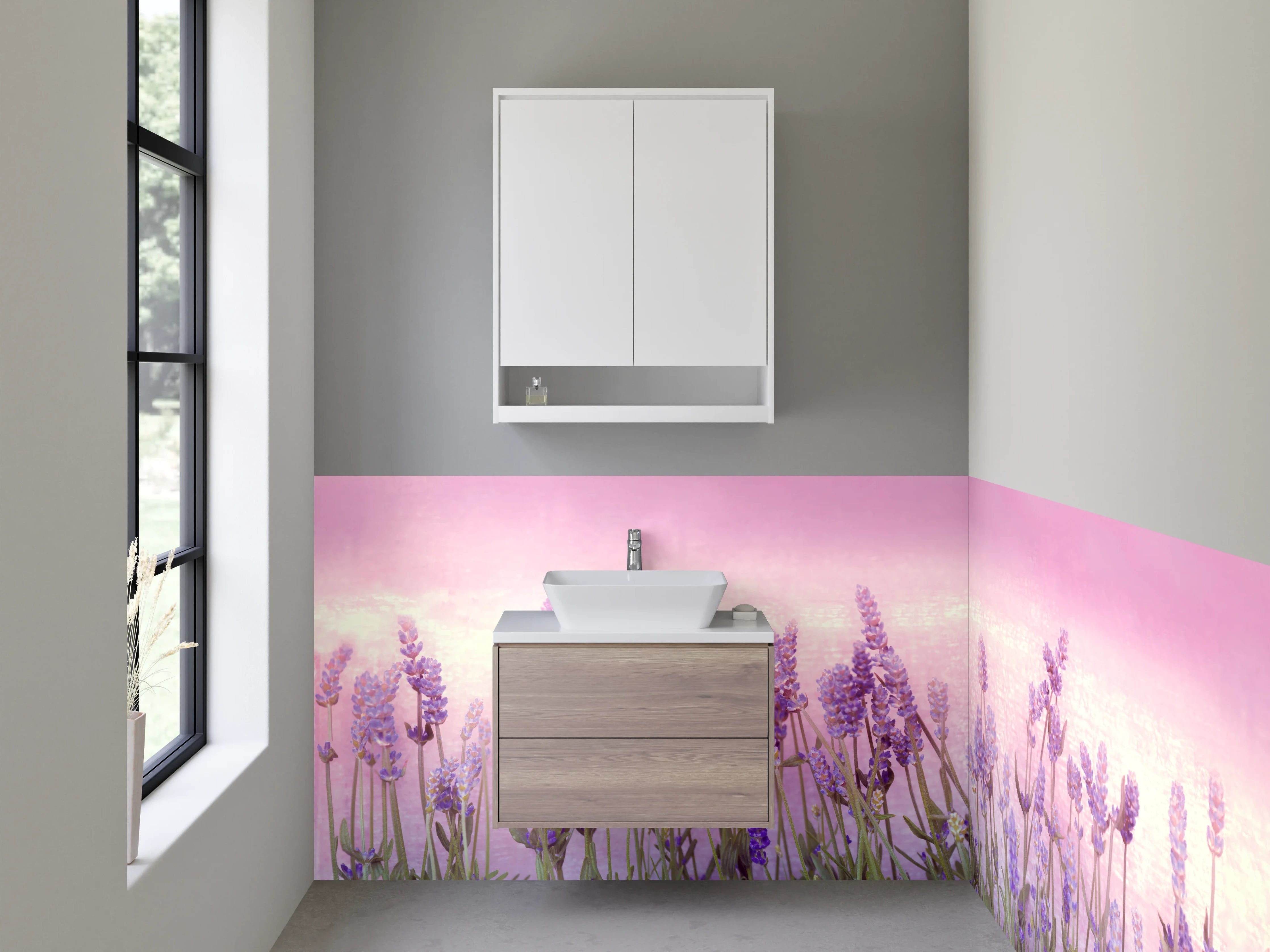 Waschbecken-Rückwand - Lavendel Aquarell Blüten Rosa Lila