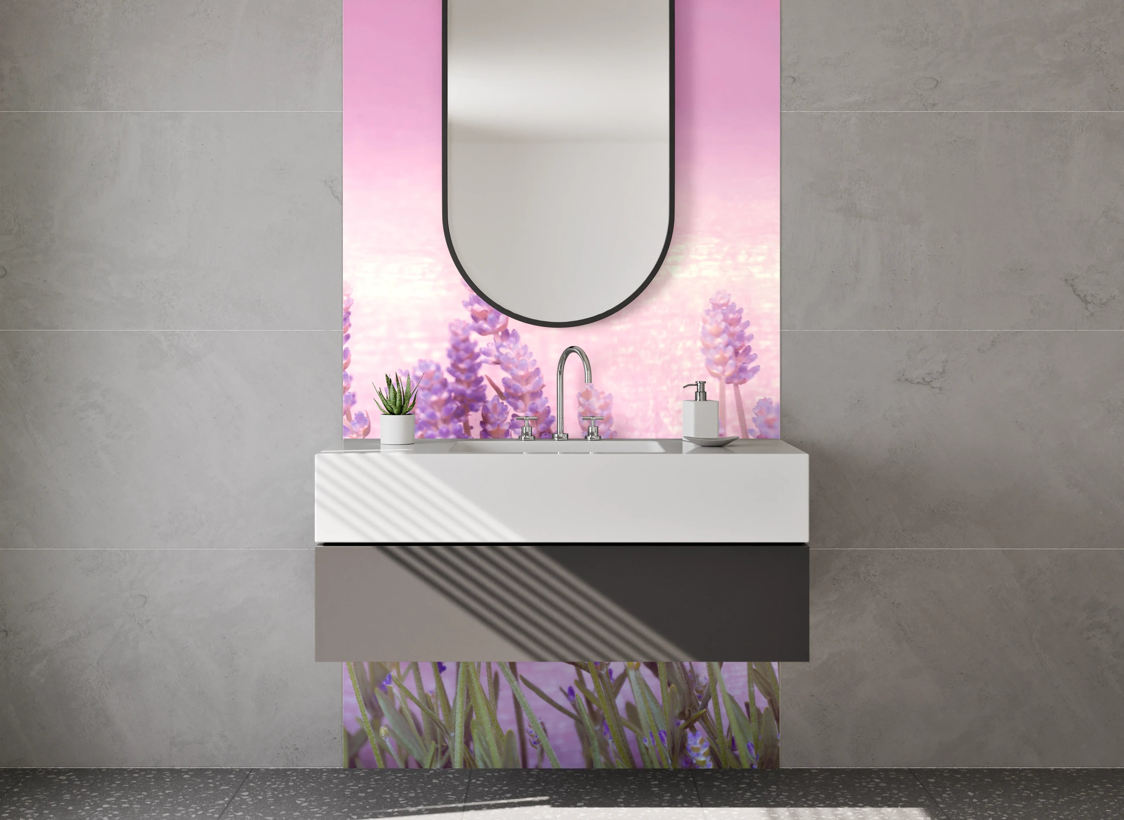 Waschbecken-Rückwand - Lavendel Aquarell Blüten Rosa Lila