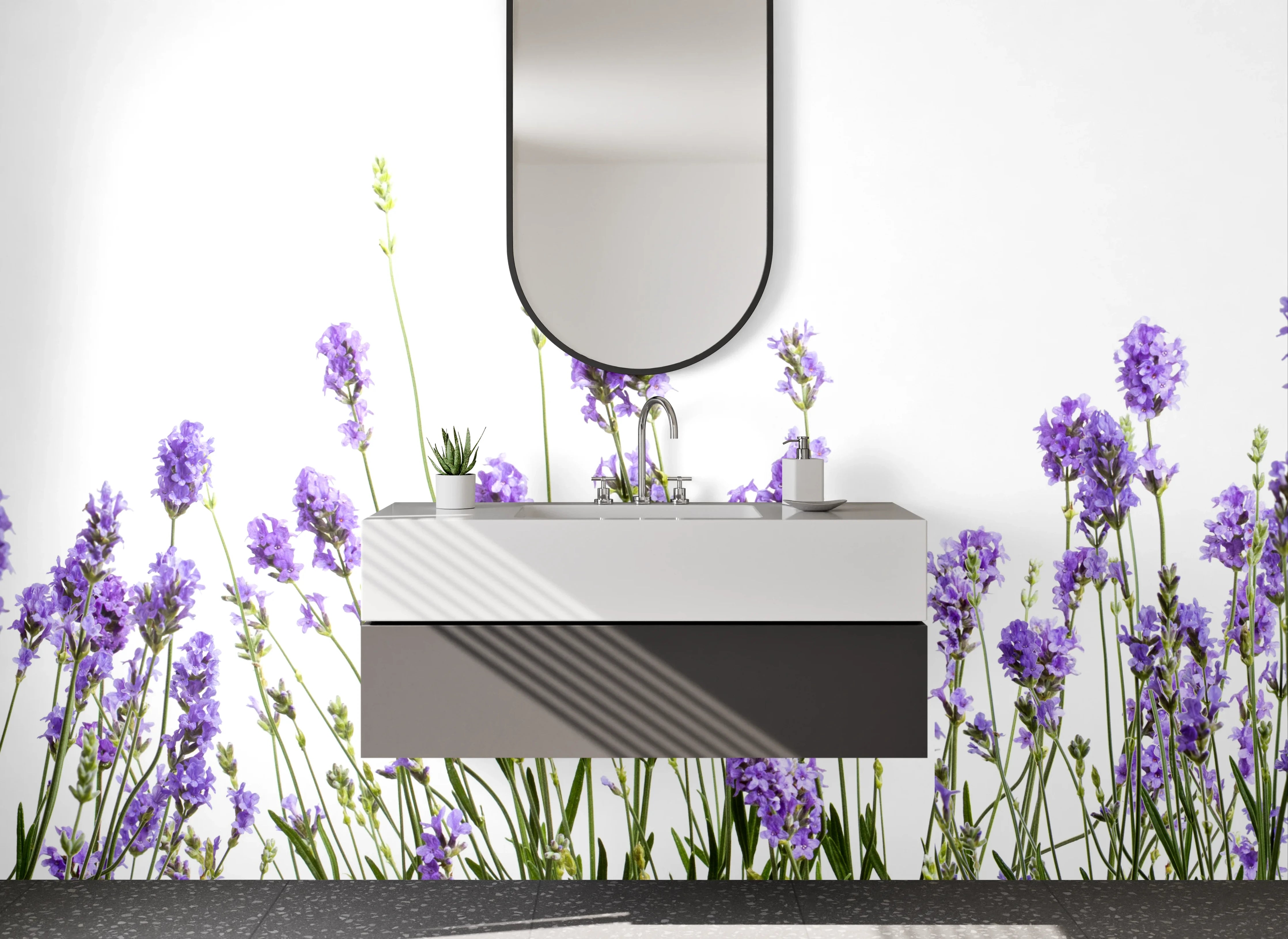 Waschbecken-Rückwand - Lavendel Blumen Wiese Illustration