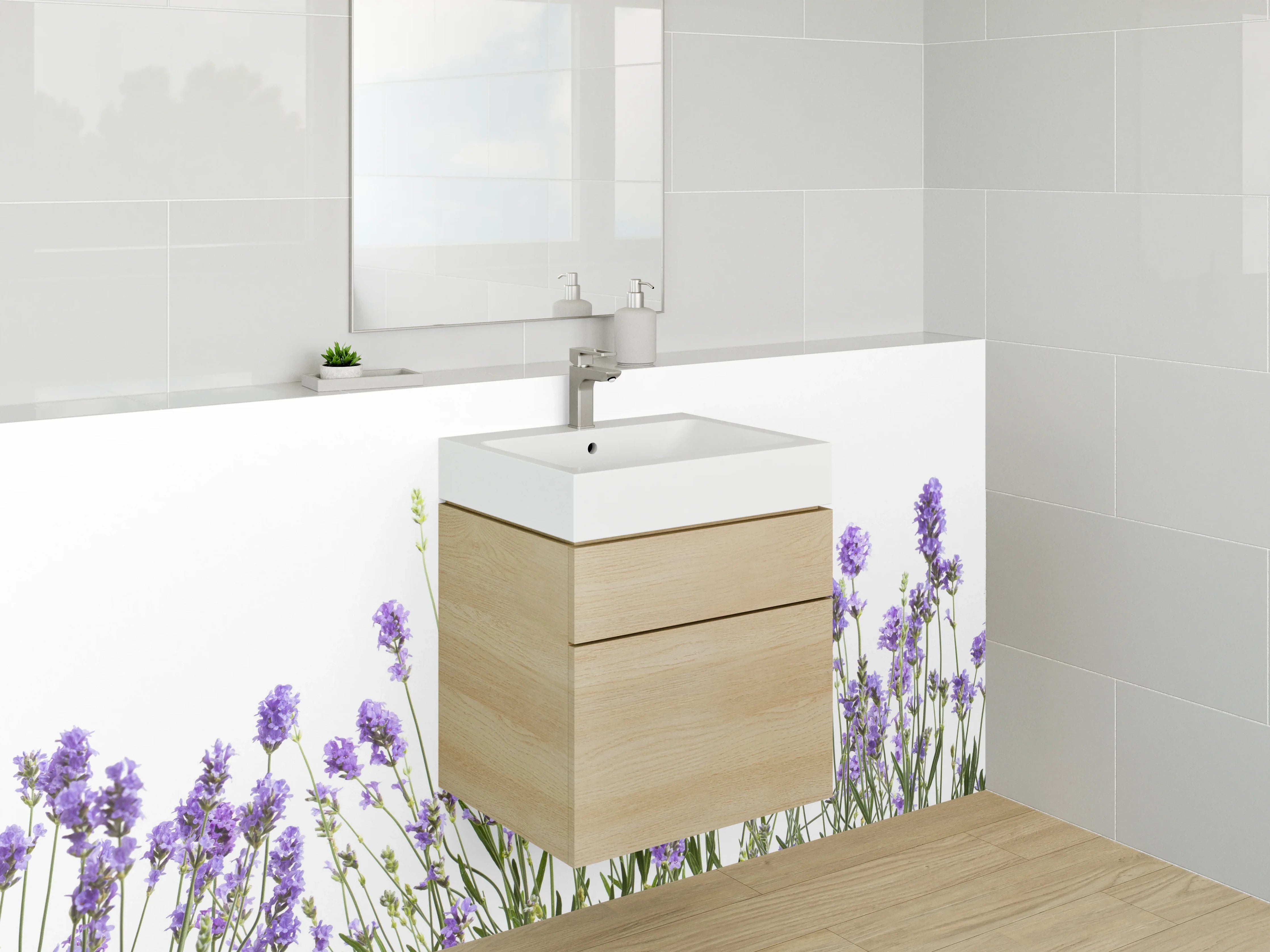Waschbecken-Rückwand - Lavendel Blumen Wiese Illustration