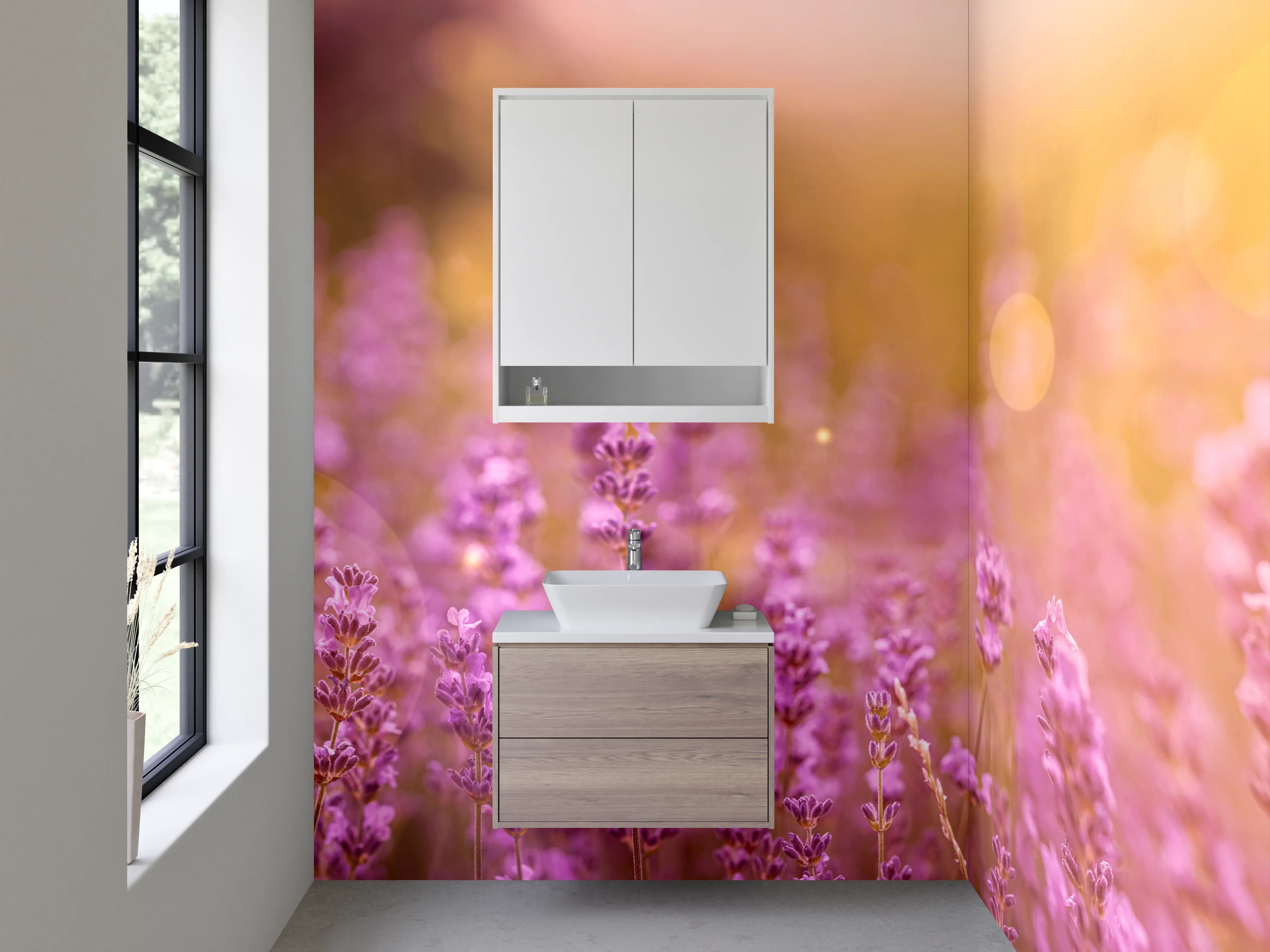 Waschbecken-Rückwand - Lavendel Feld Sonnenuntergang Magie