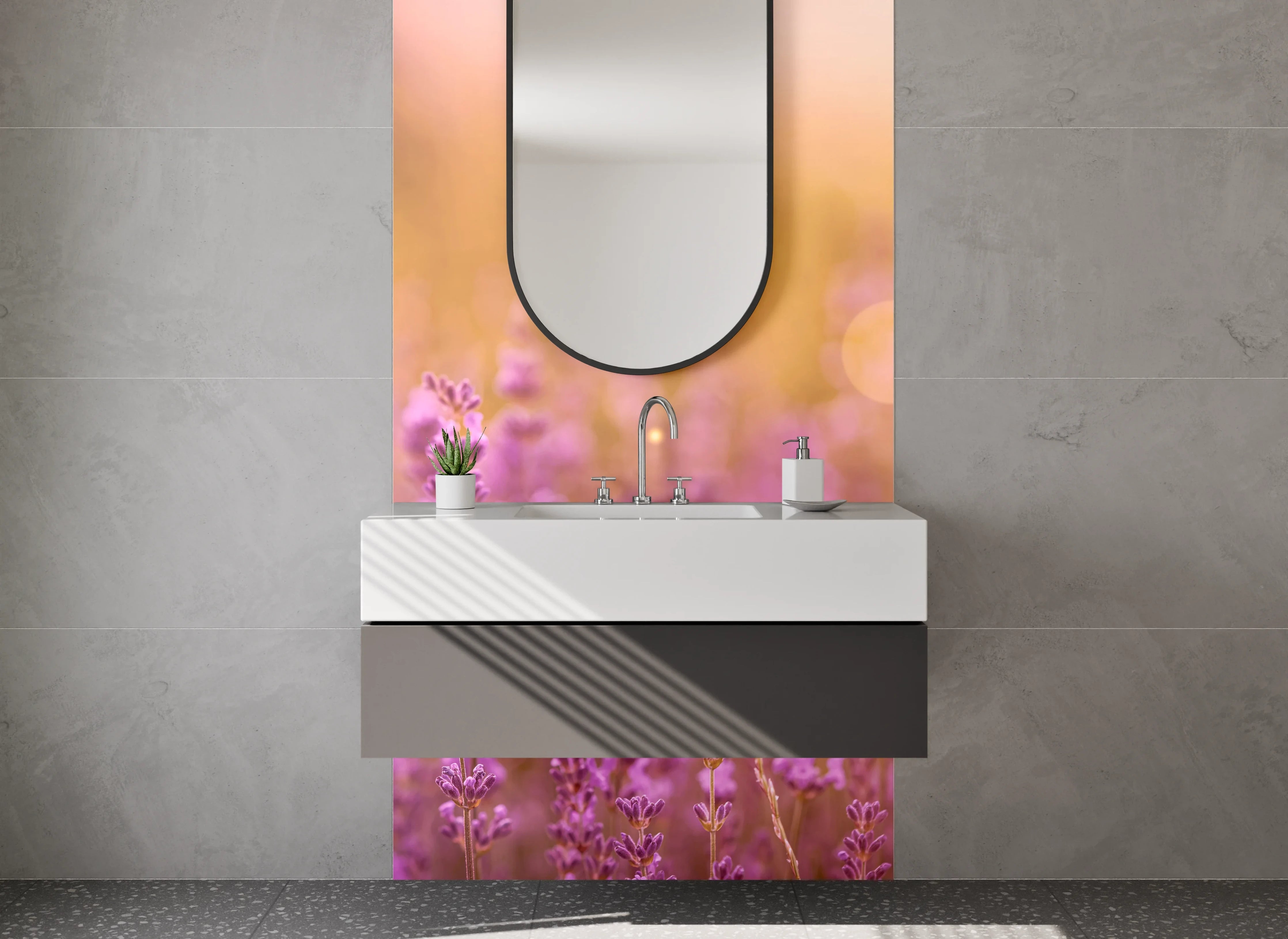 Waschbecken-Rückwand - Lavendel Feld Sonnenuntergang Magie