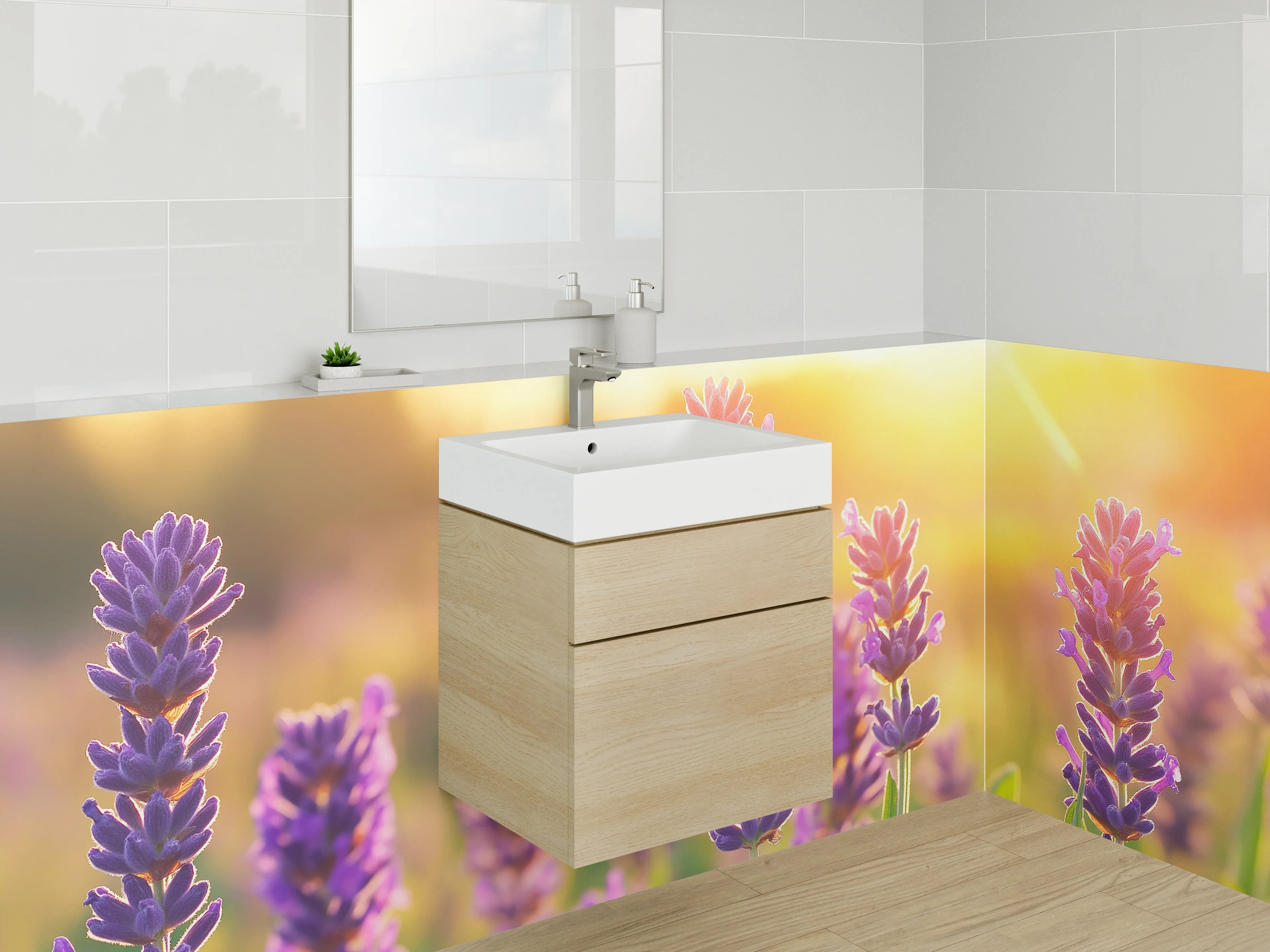 Waschbecken-Rückwand - Lavendel Feld Sonnenuntergang Natur