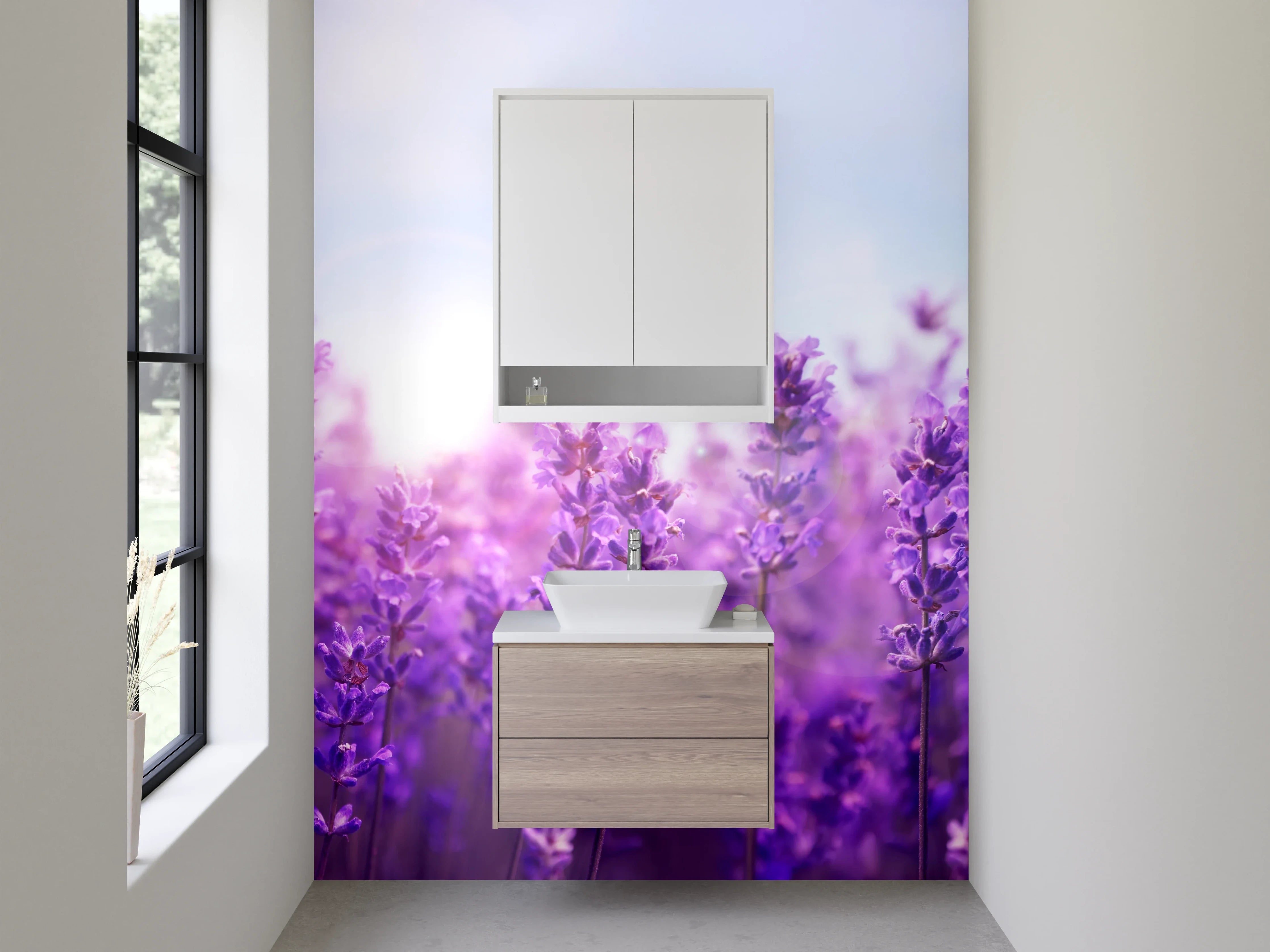 Waschbecken-Rückwand - Lavendelfeld Romantik – Blütenmeer Lila
