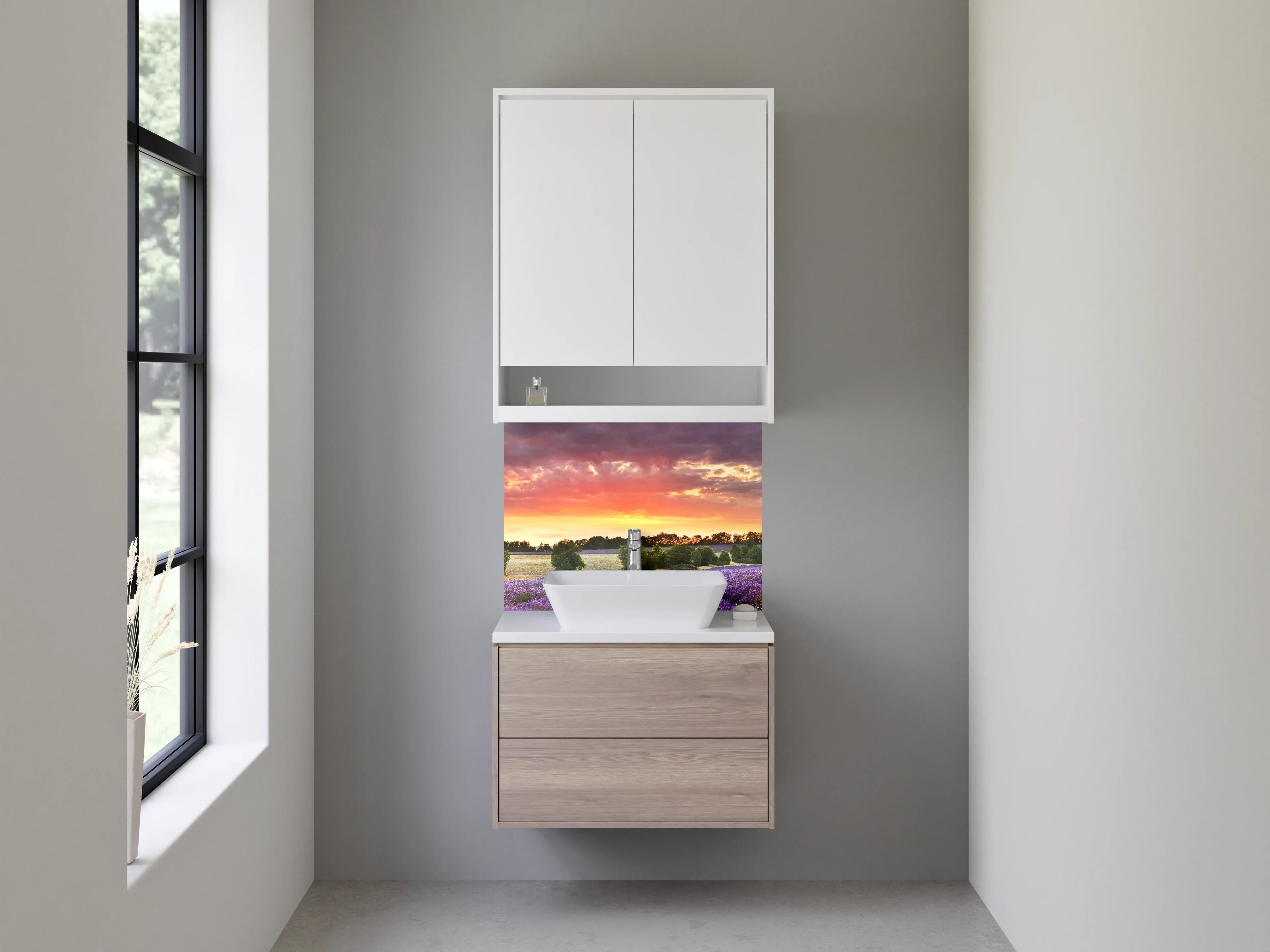 Waschbecken-Rückwand - Lavendelfeld Sonnenuntergang Landschaft