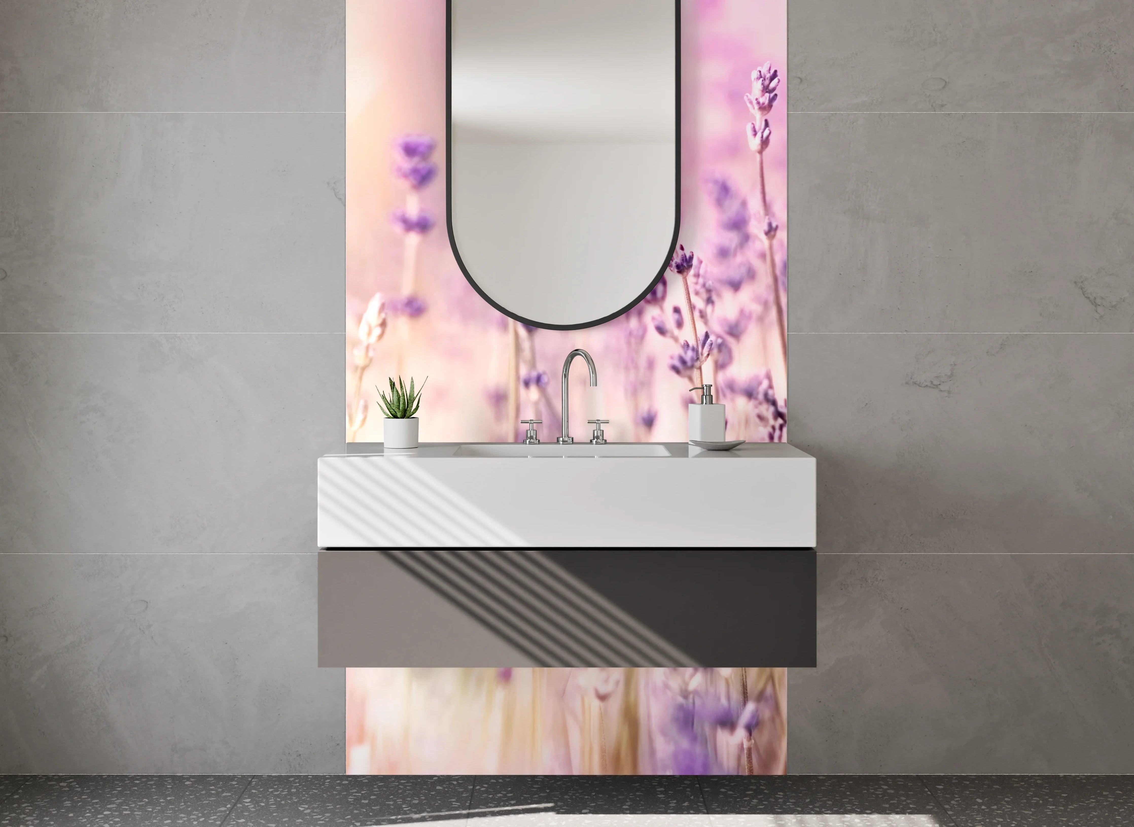 Waschbecken-Rückwand - Lavendelfeld Wellness Wandbild