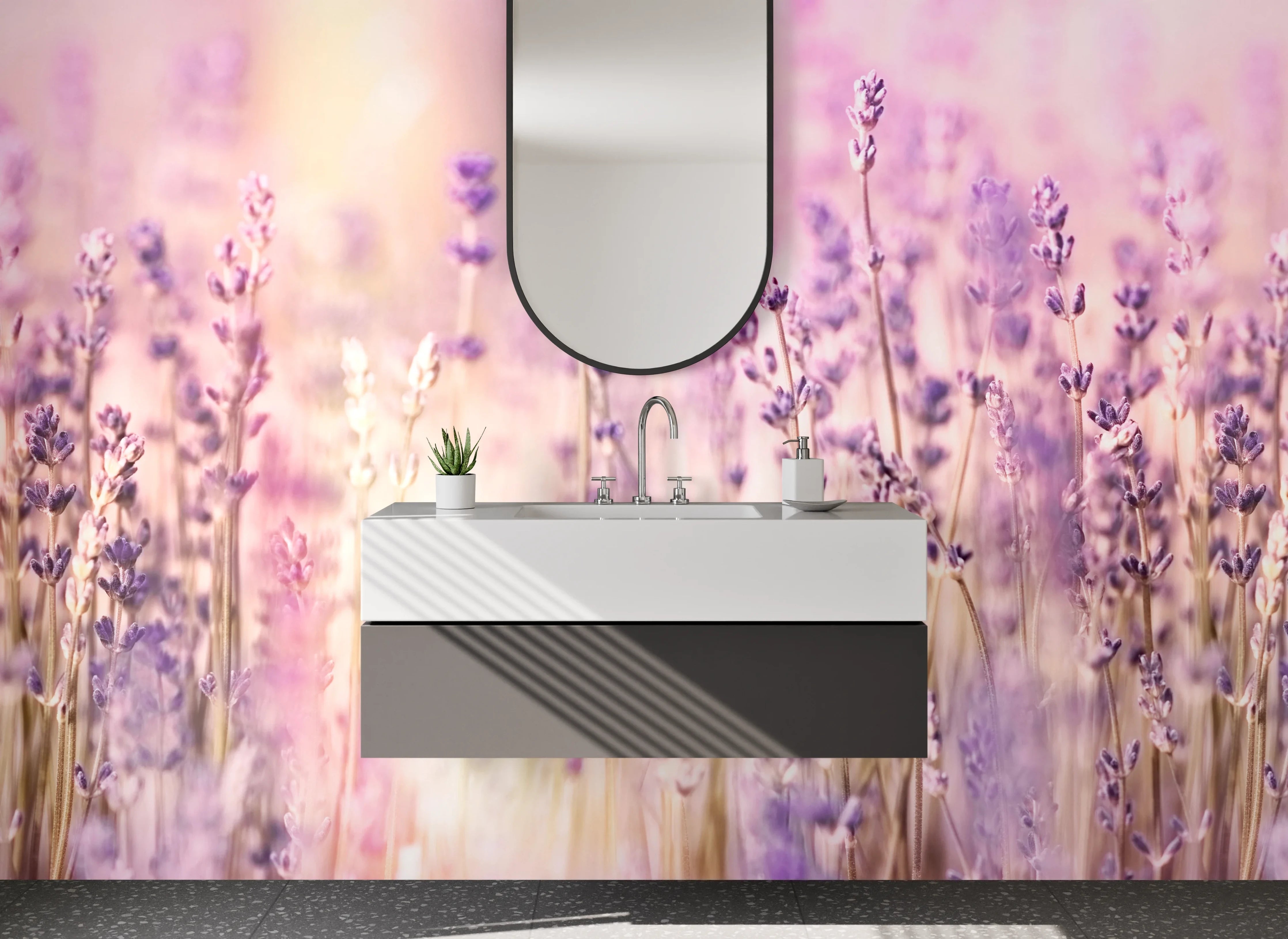Waschbecken-Rückwand - Lavendelfeld Wellness Wandbild