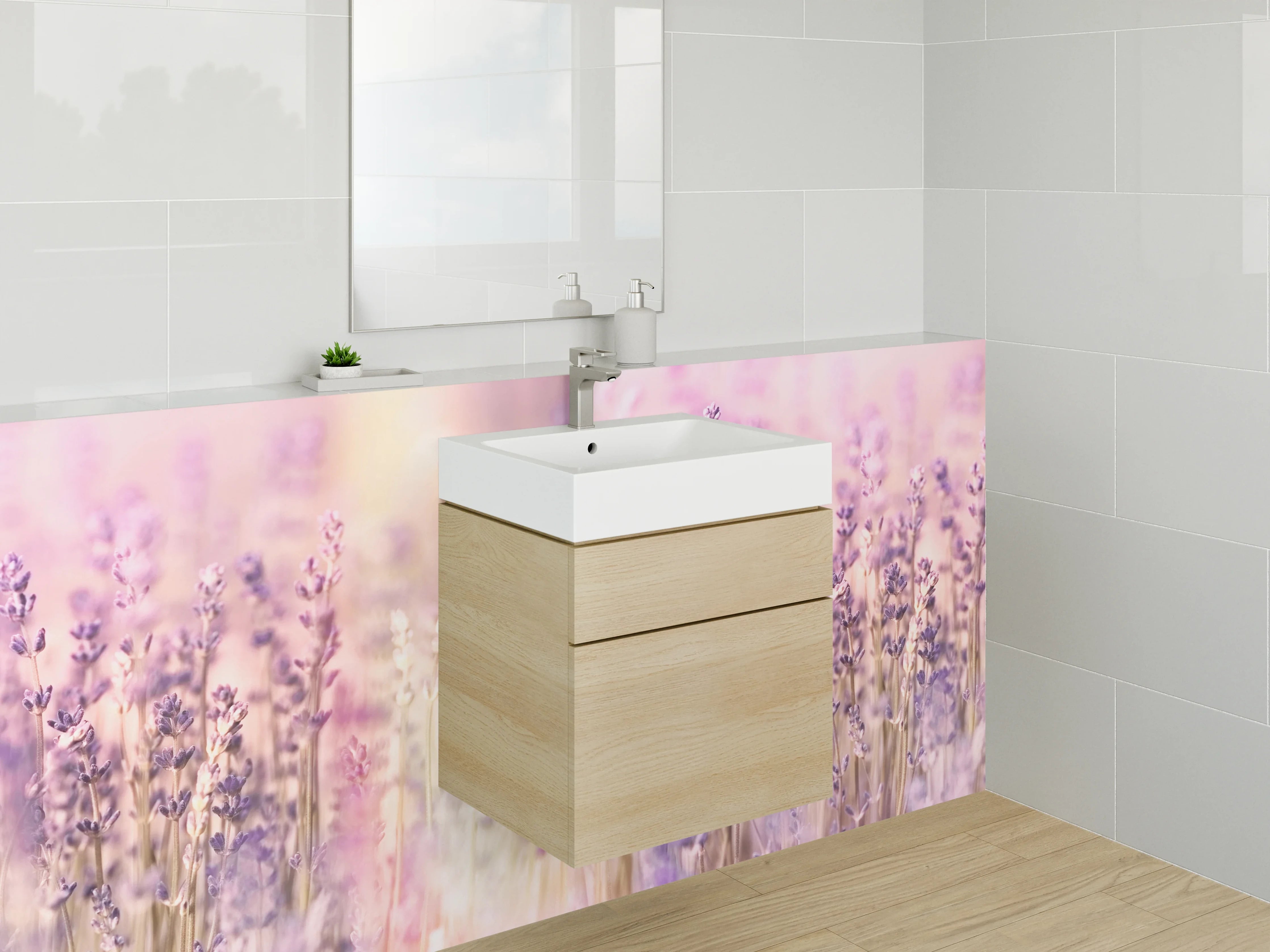 Waschbecken-Rückwand - Lavendelfeld Wellness Wandbild