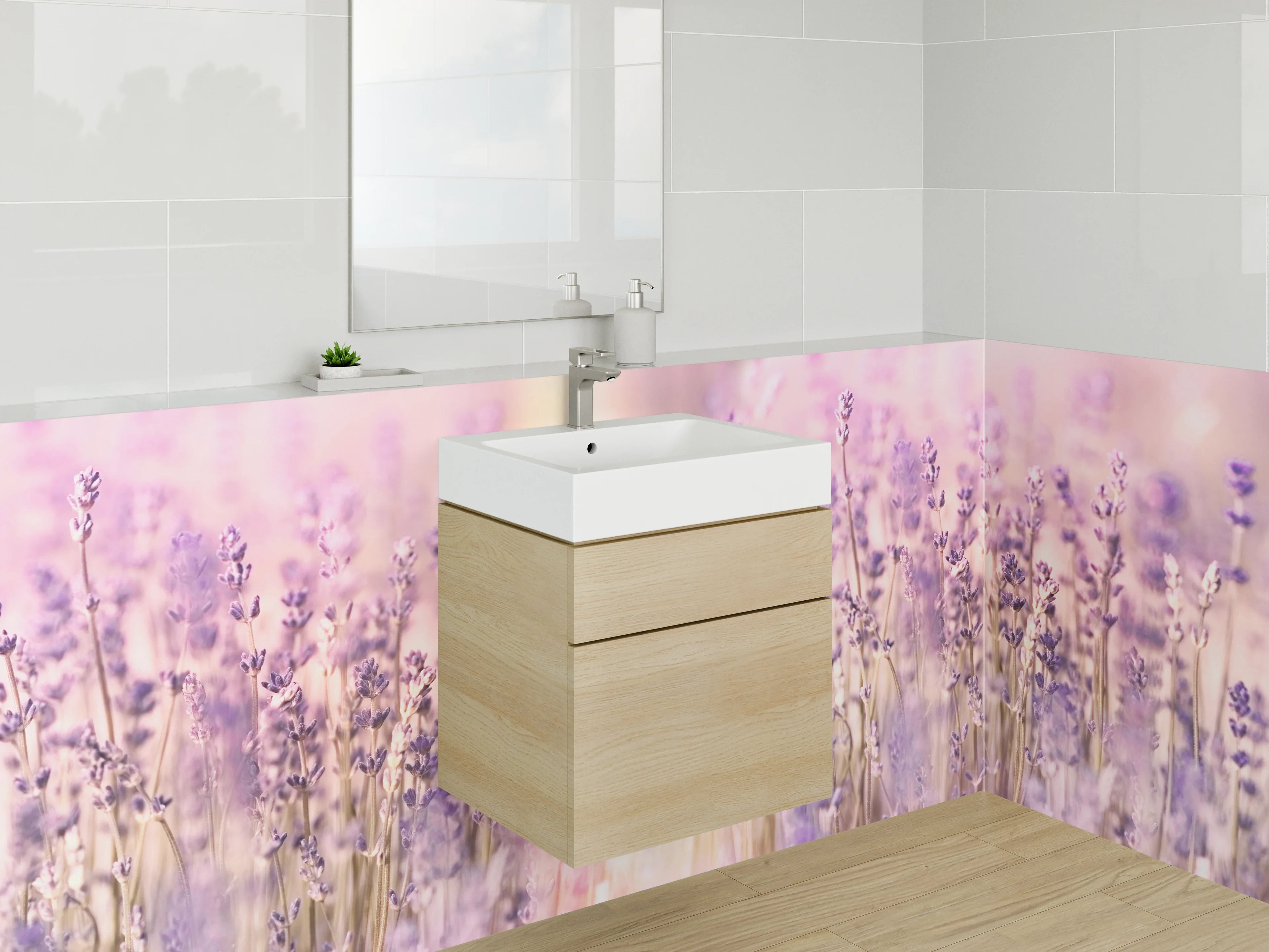 Waschbecken-Rückwand - Lavendelfeld Wellness Wandbild