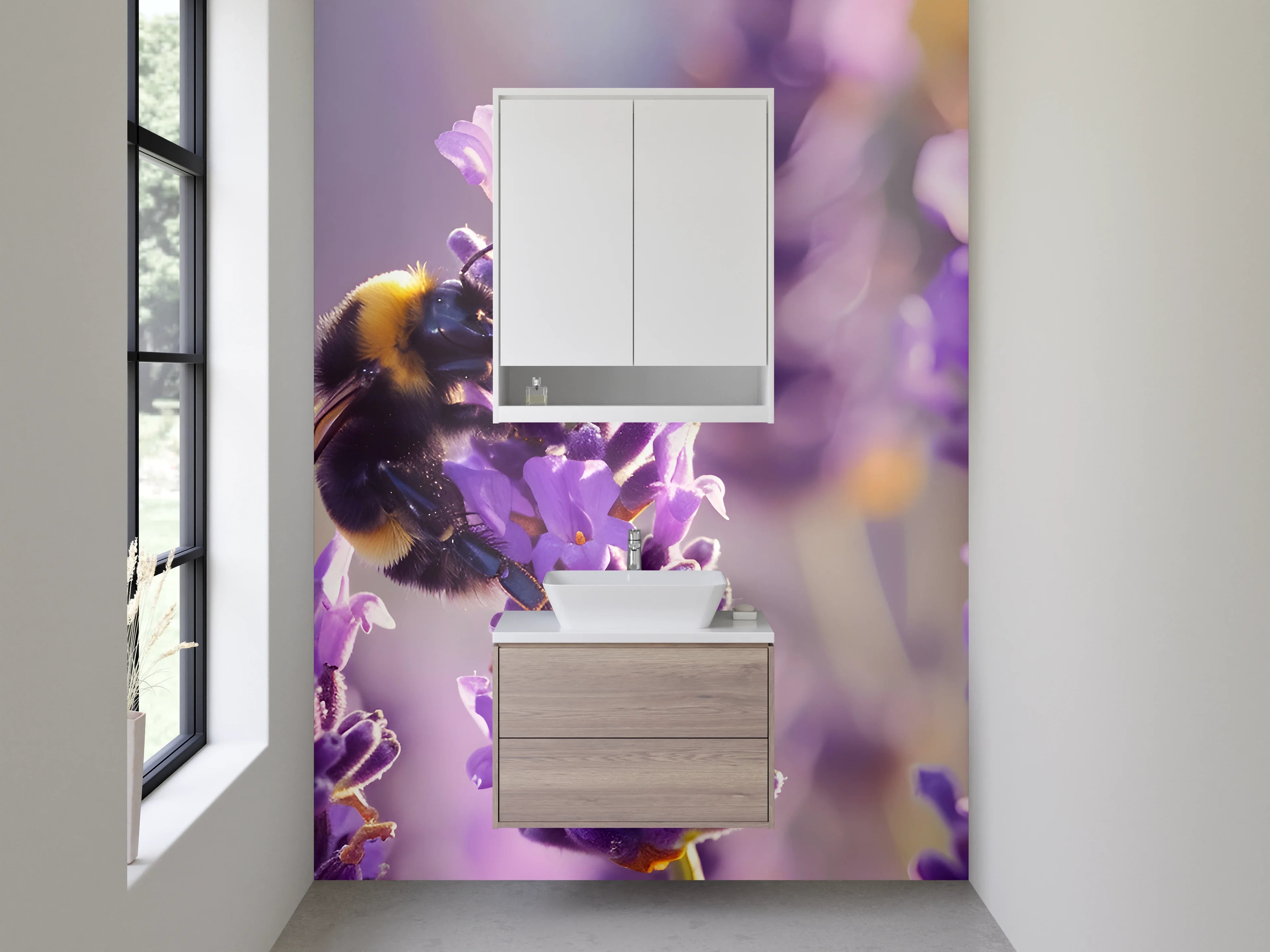 Waschbecken-Rückwand - Lavendelwiese mit Hummel Makro