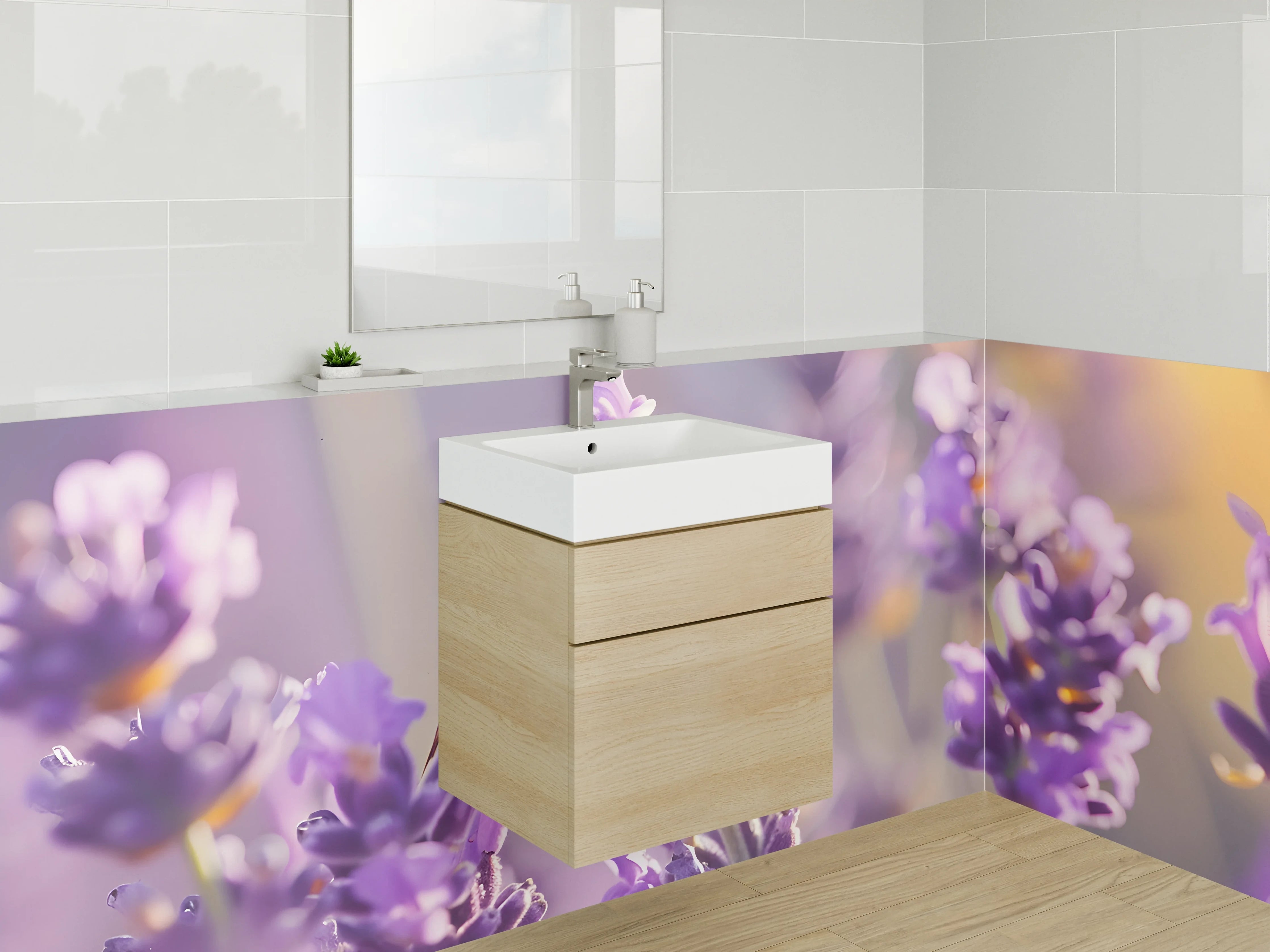 Waschbecken-Rückwand - Lavendelwiese mit Hummel Makro