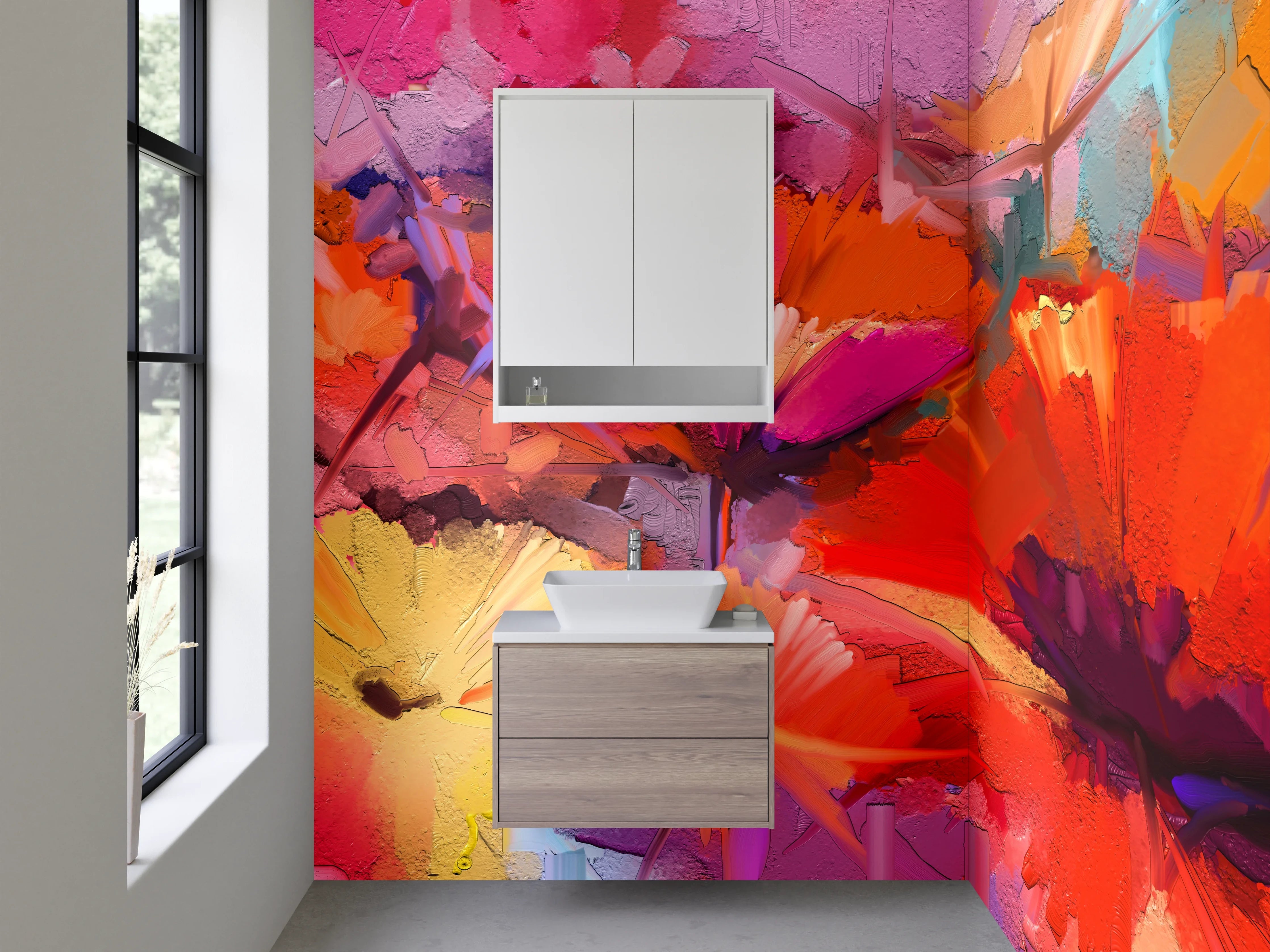 Waschbecken-Rückwand - Lebendige Blumen in Acryloptik