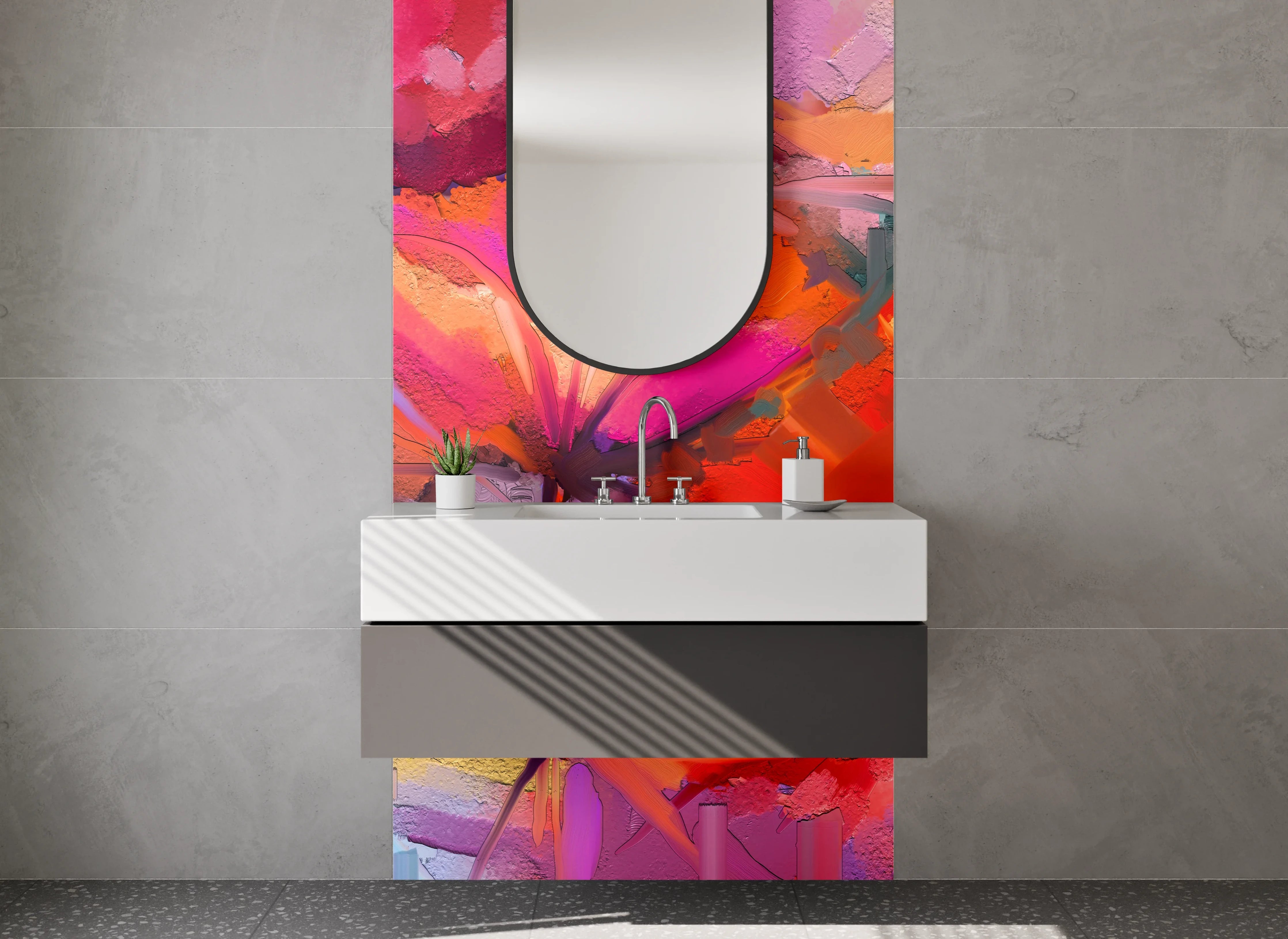 Waschbecken-Rückwand - Lebendige Blumen in Acryloptik