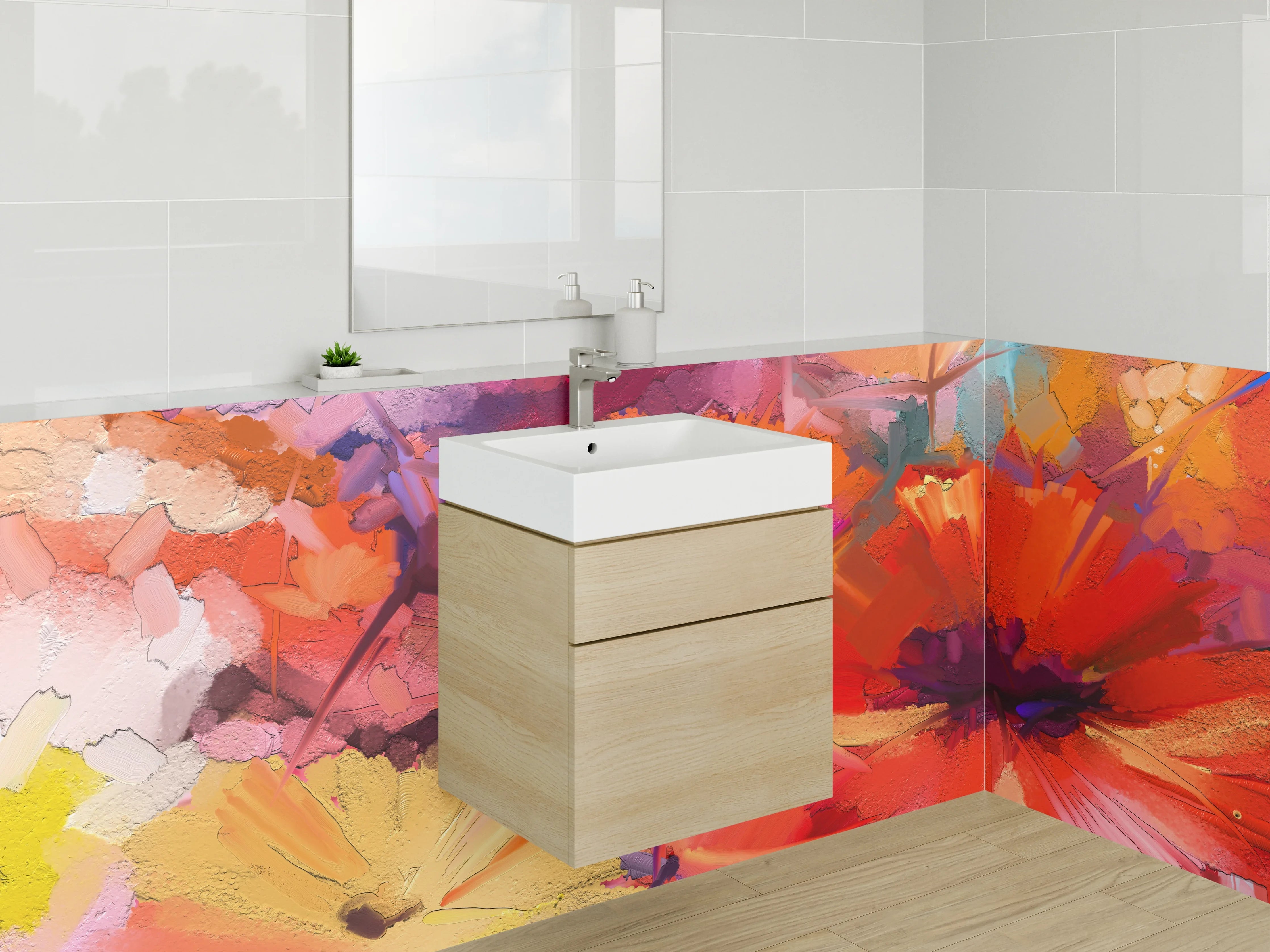 Waschbecken-Rückwand - Lebendige Blumen in Acryloptik