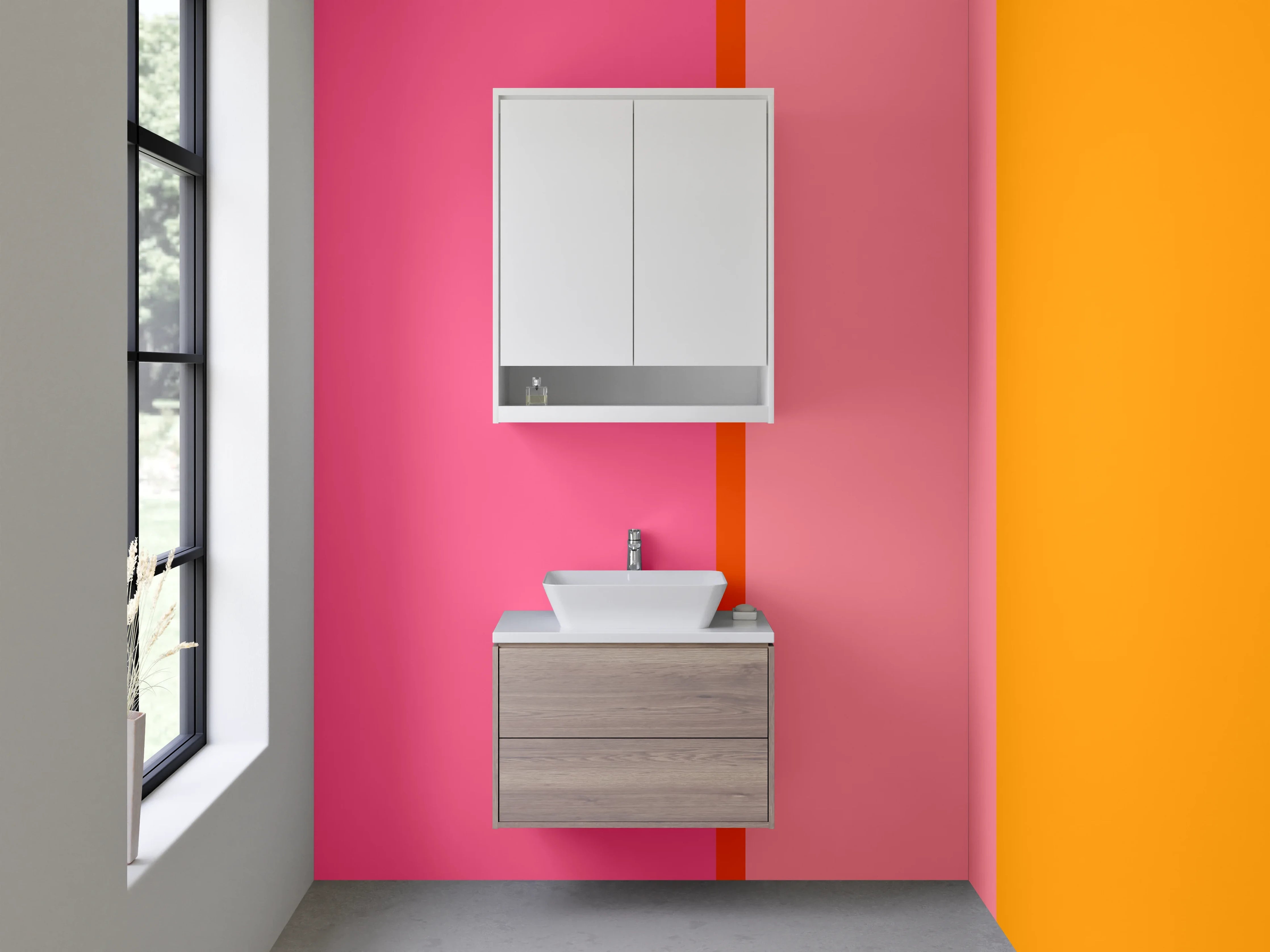 Waschbecken-Rückwand - Lebendige Farbexplosion in Pink und Orange