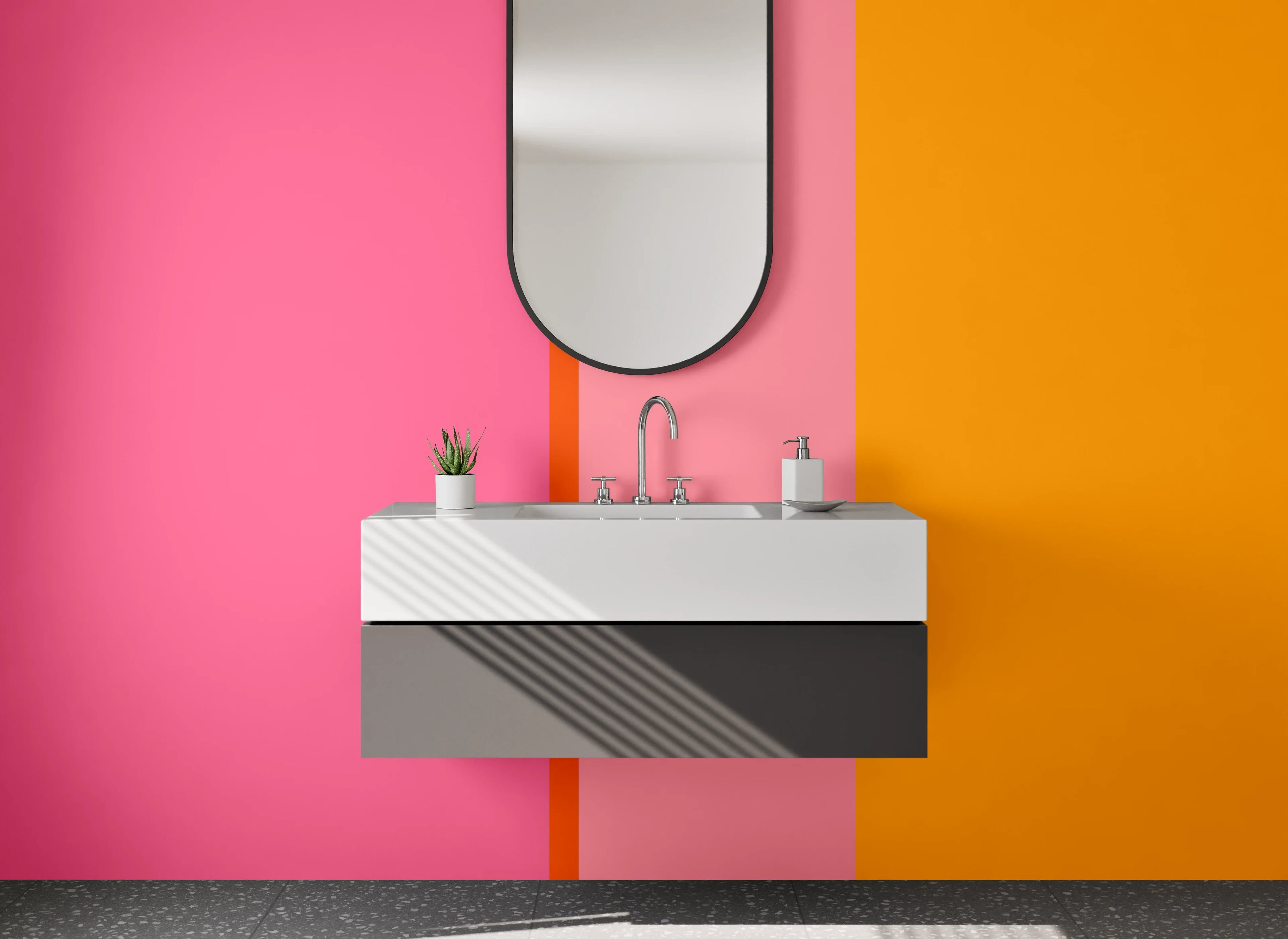 Waschbecken-Rückwand - Lebendige Farbexplosion in Pink und Orange