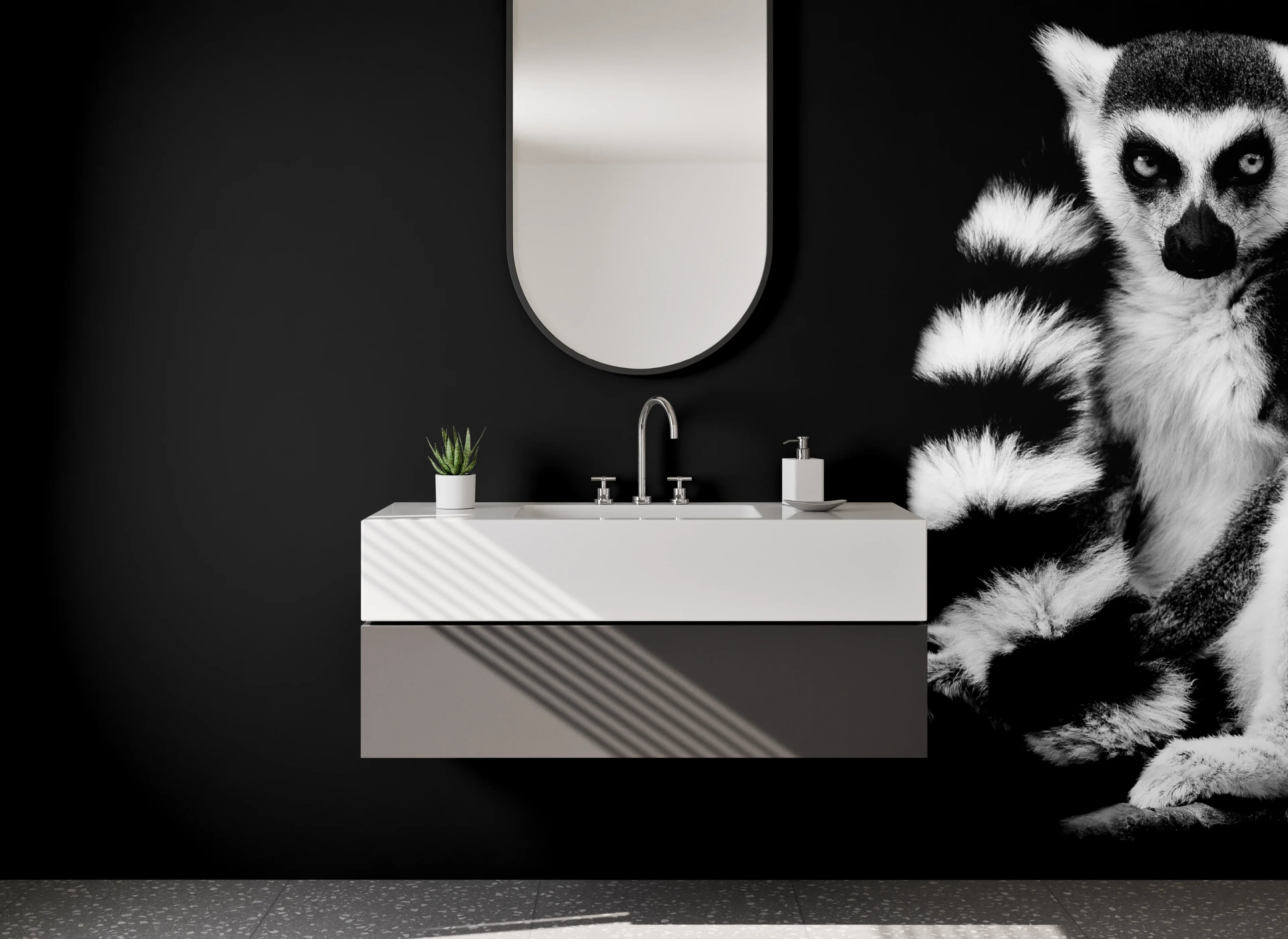 Waschbecken-Rückwand - Lemur Schwarz-Weiß Fotokunst