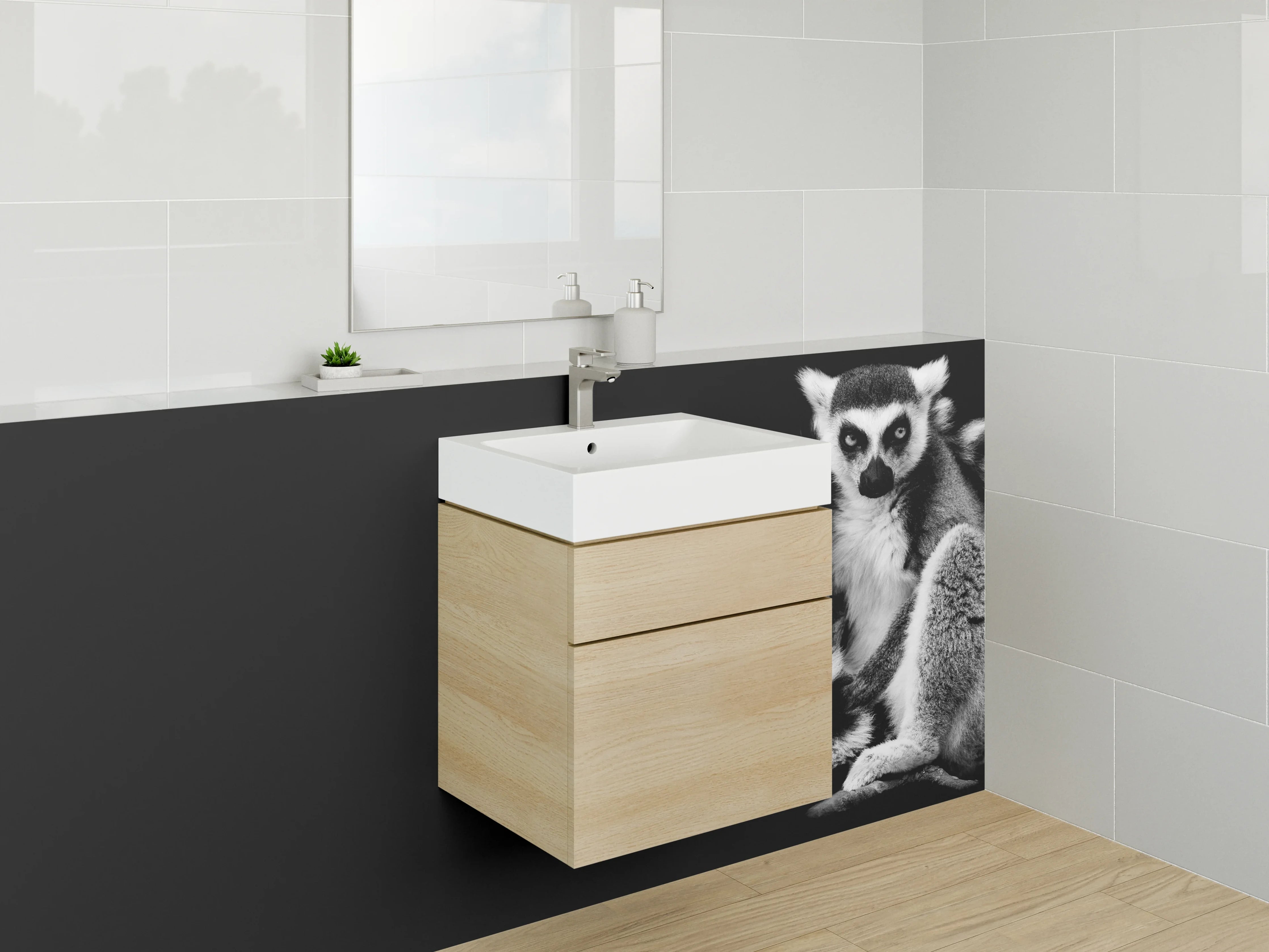 Waschbecken-Rückwand - Lemur Schwarz-Weiß Fotokunst