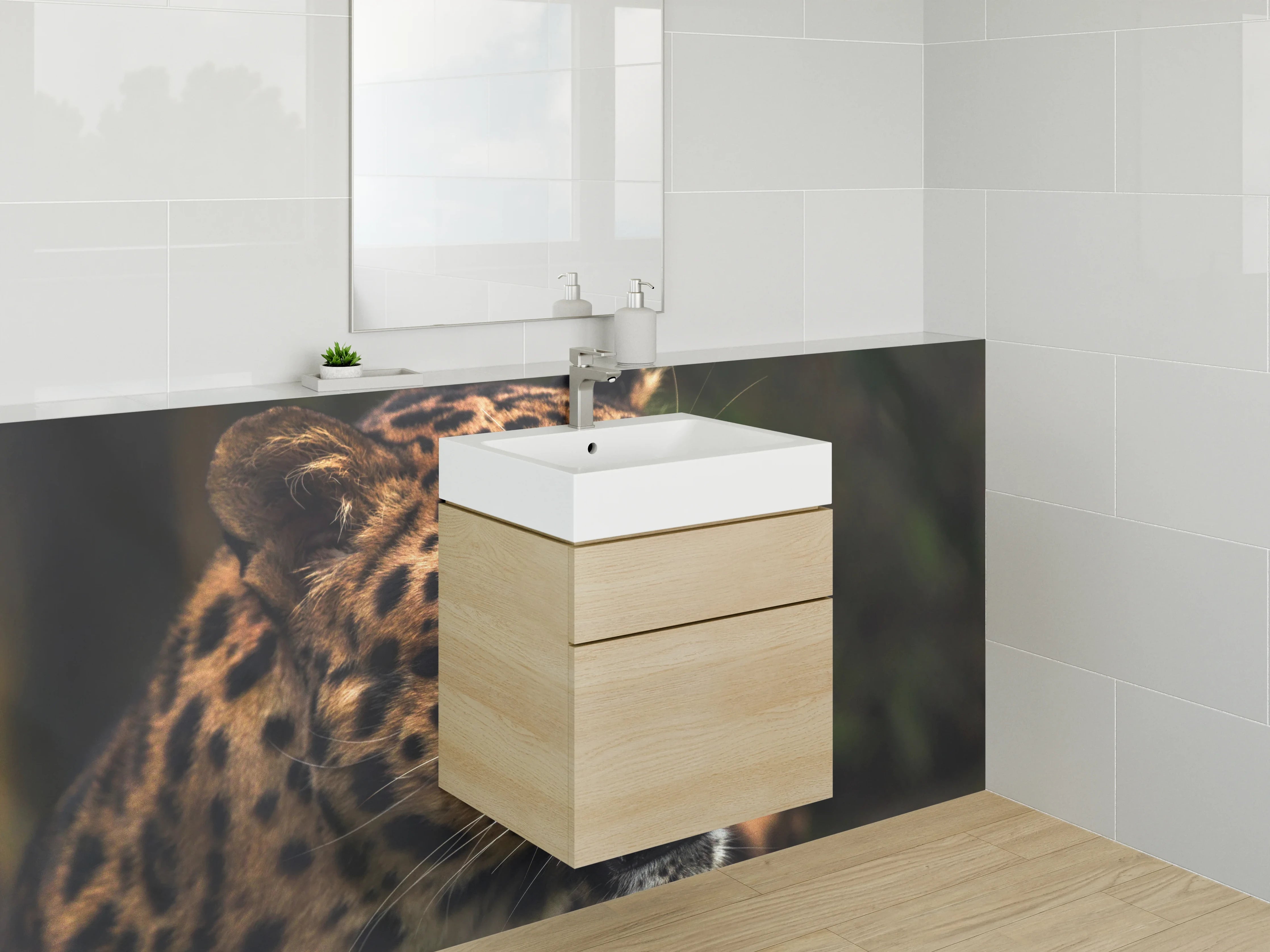 Waschbecken-Rückwand - Leopard Porträt Natur Braun