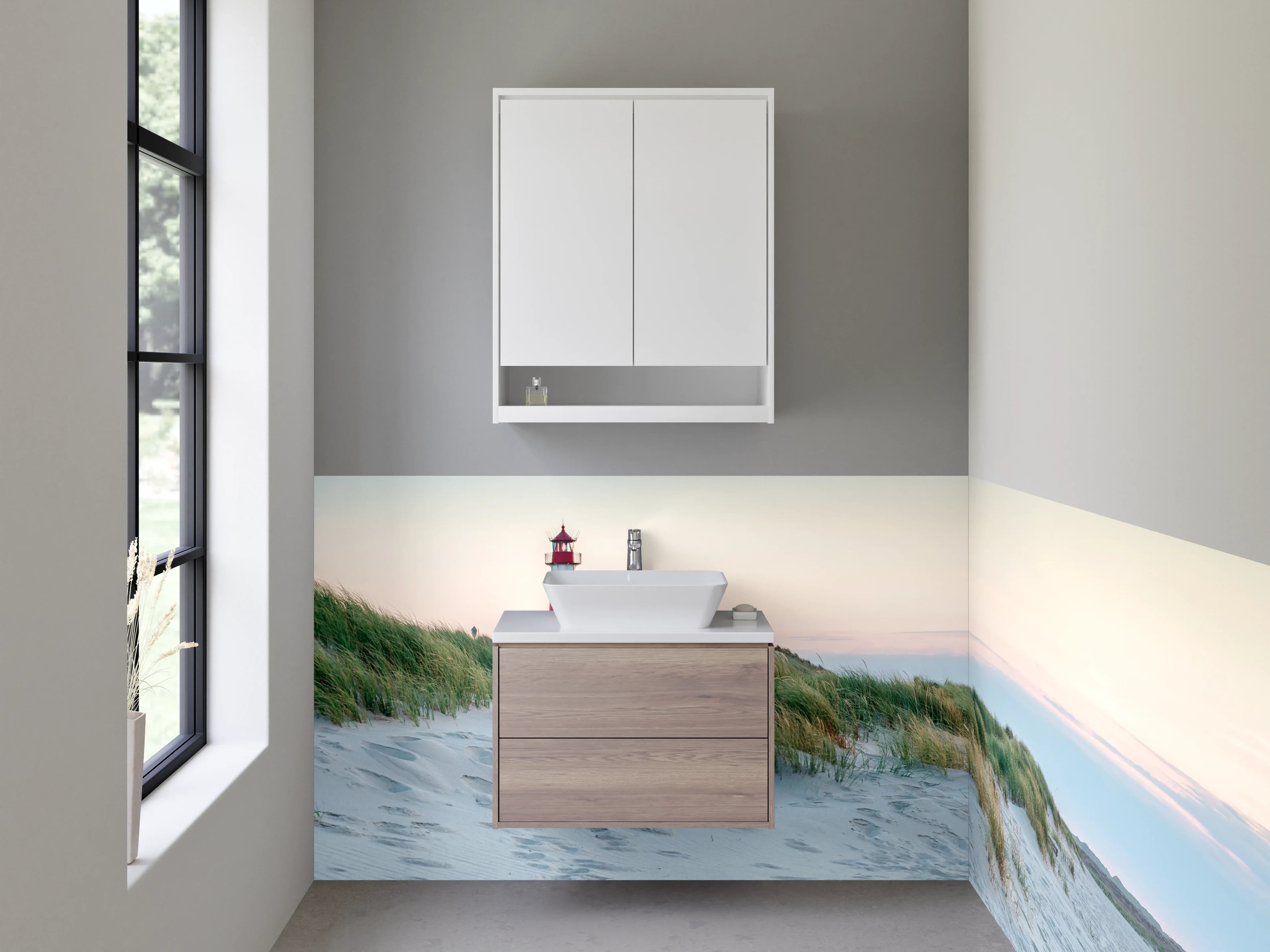 Waschbecken-Rückwand - Leuchtturm an der norddeutschen Küste