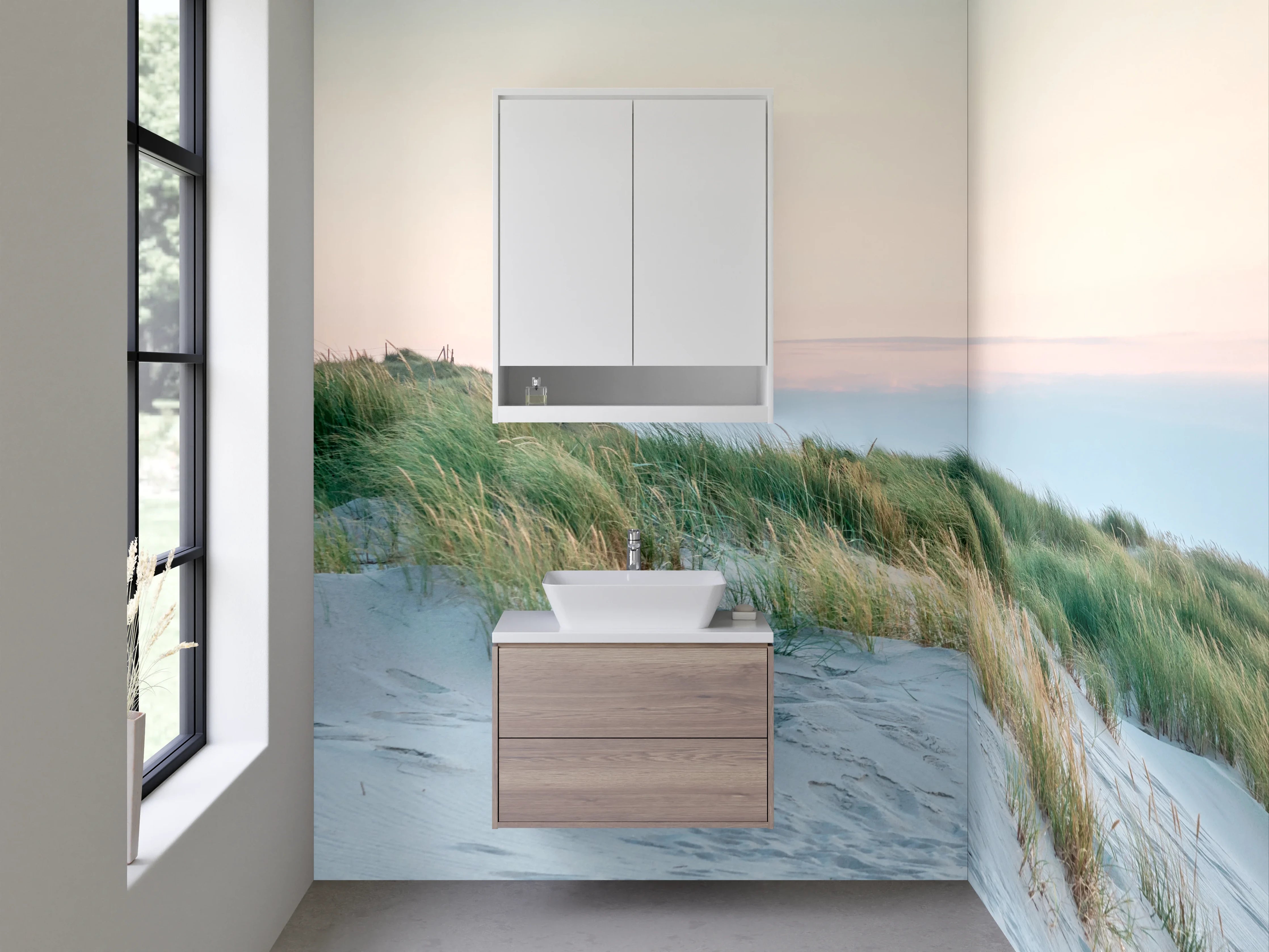 Waschbecken-Rückwand - Leuchtturm an der norddeutschen Küste