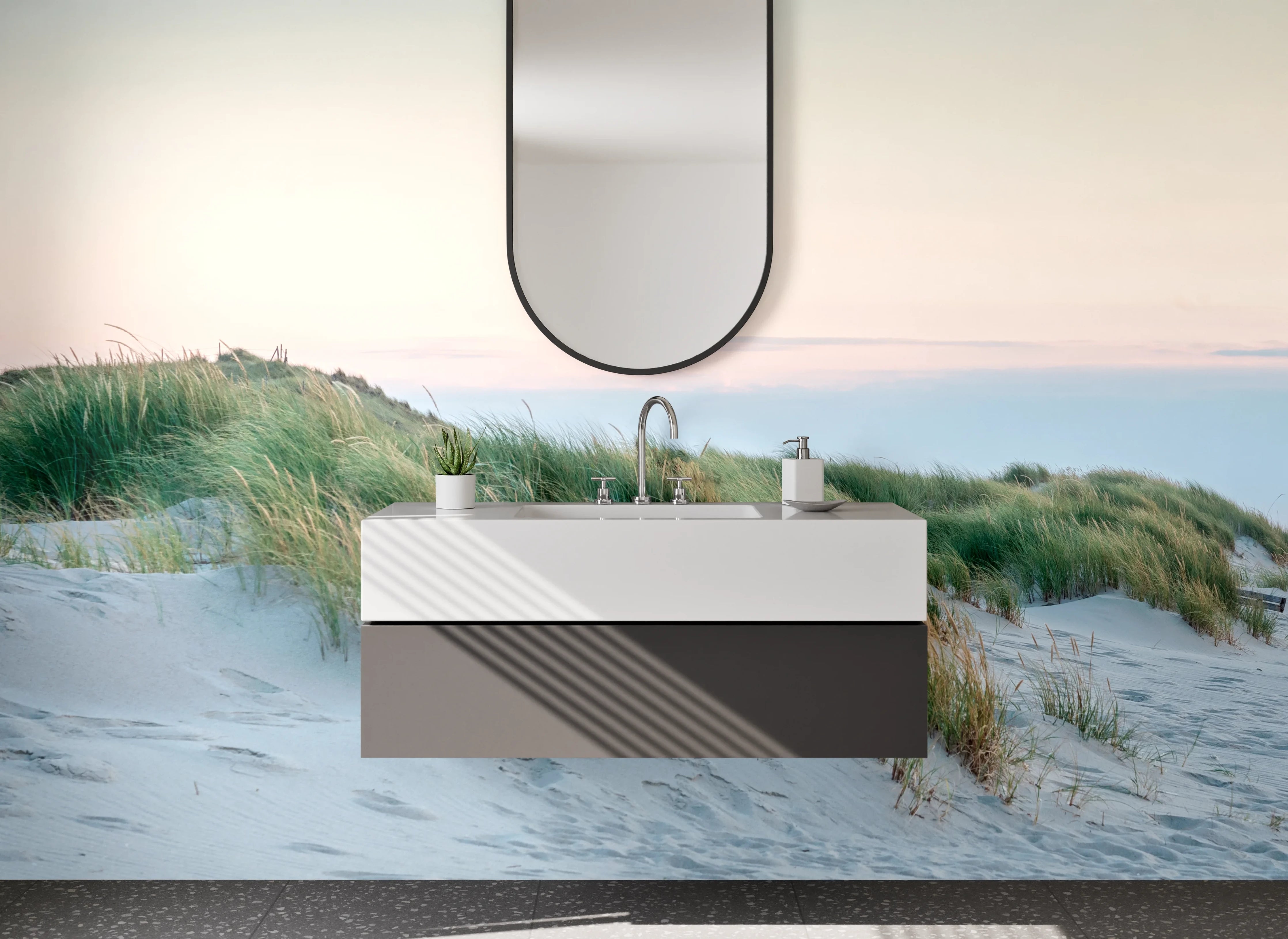 Waschbecken-Rückwand - Leuchtturm an der norddeutschen Küste