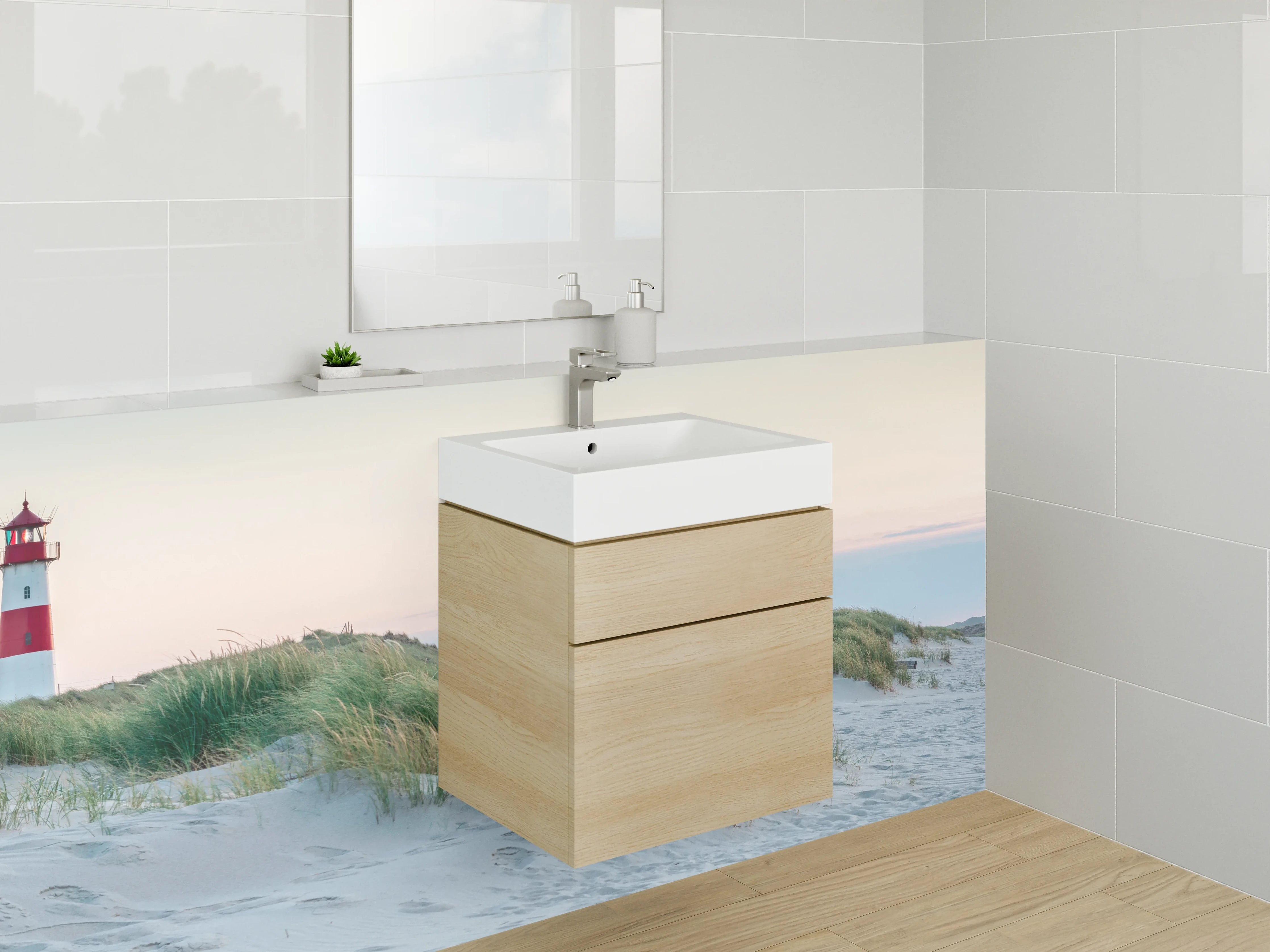 Waschbecken-Rückwand - Leuchtturm an der norddeutschen Küste