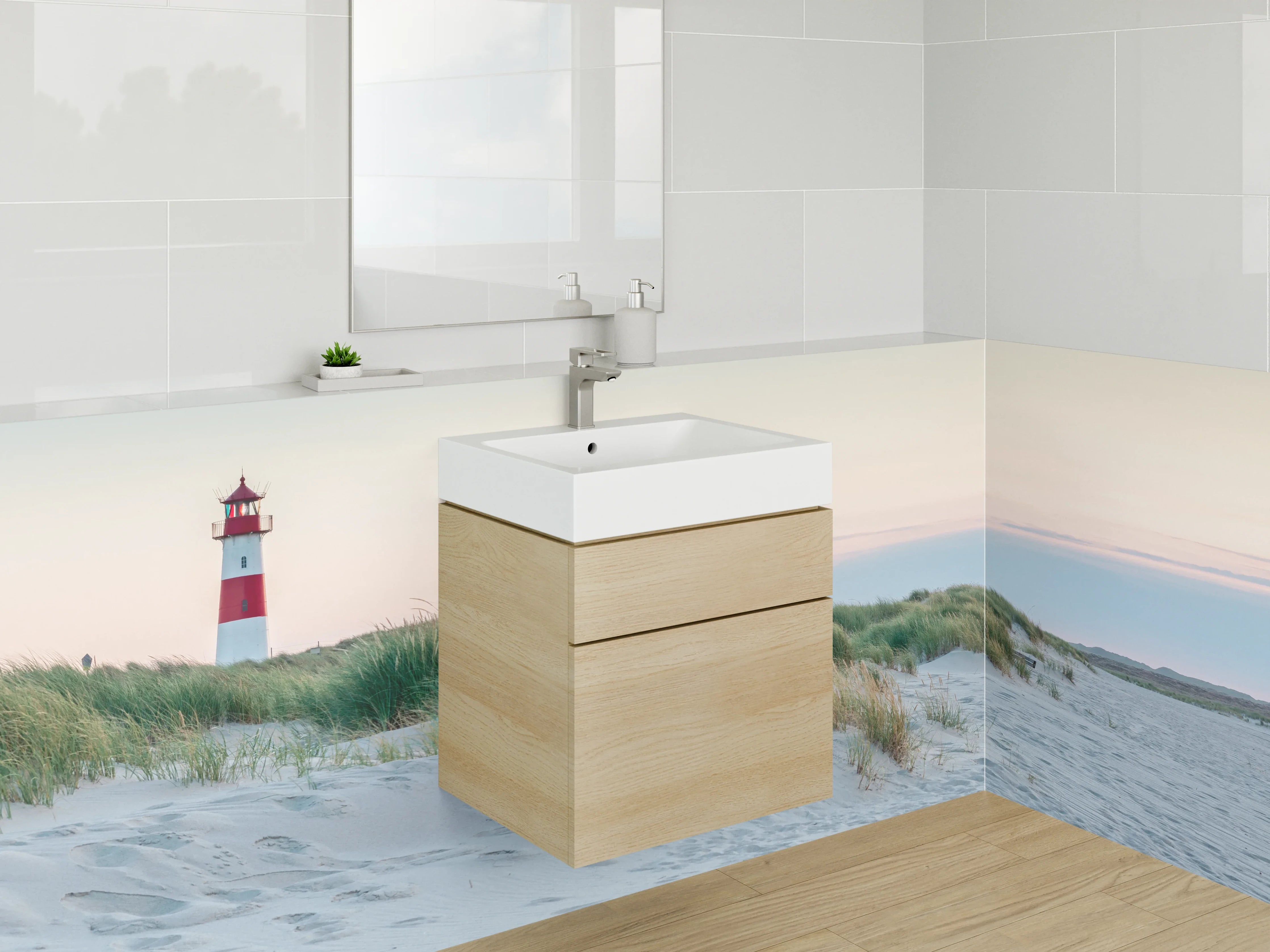 Waschbecken-Rückwand - Leuchtturm an der norddeutschen Küste