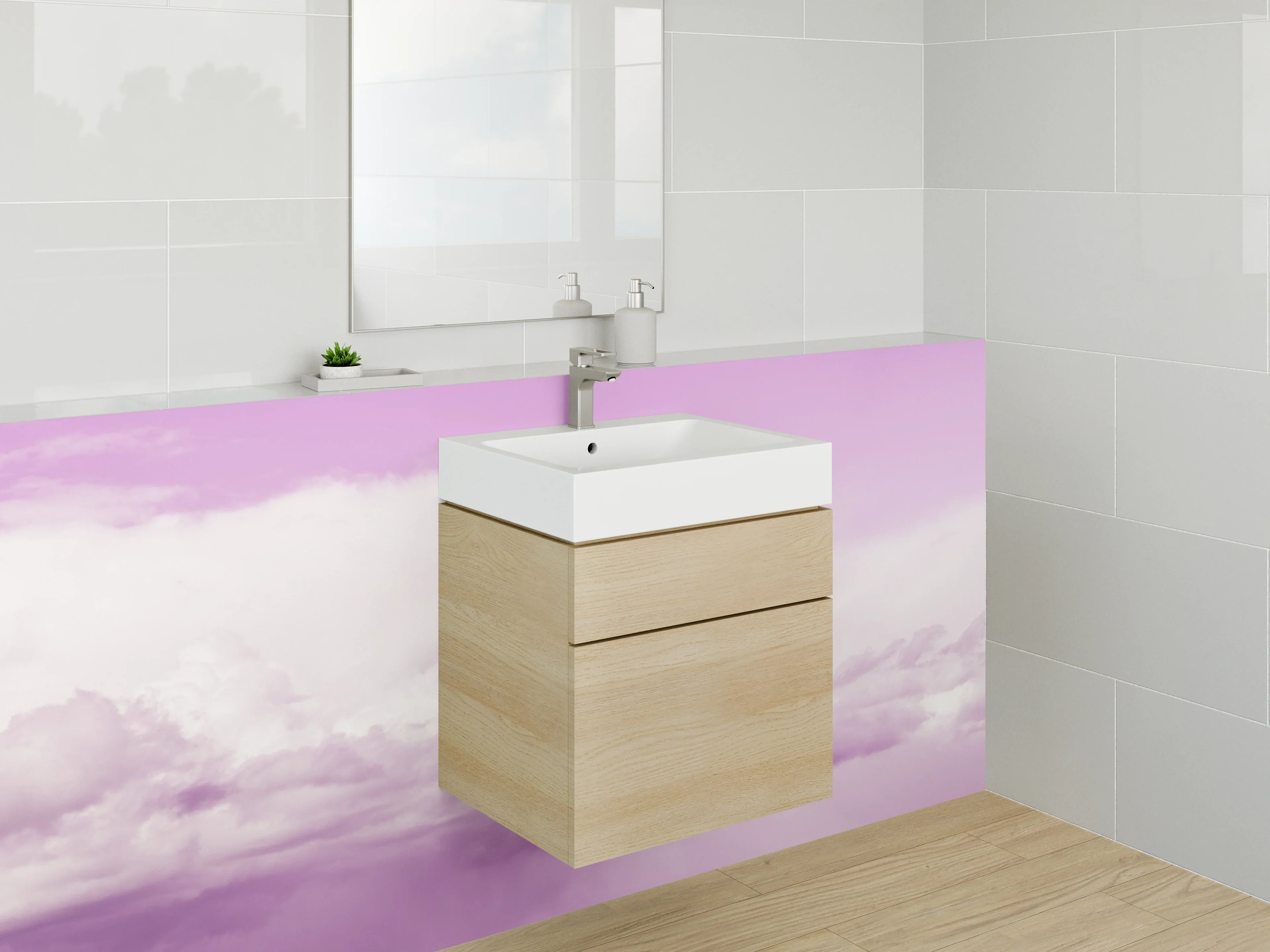 Waschbecken-Rückwand - Lila Wolkenhimmel Kunst Fotodruck