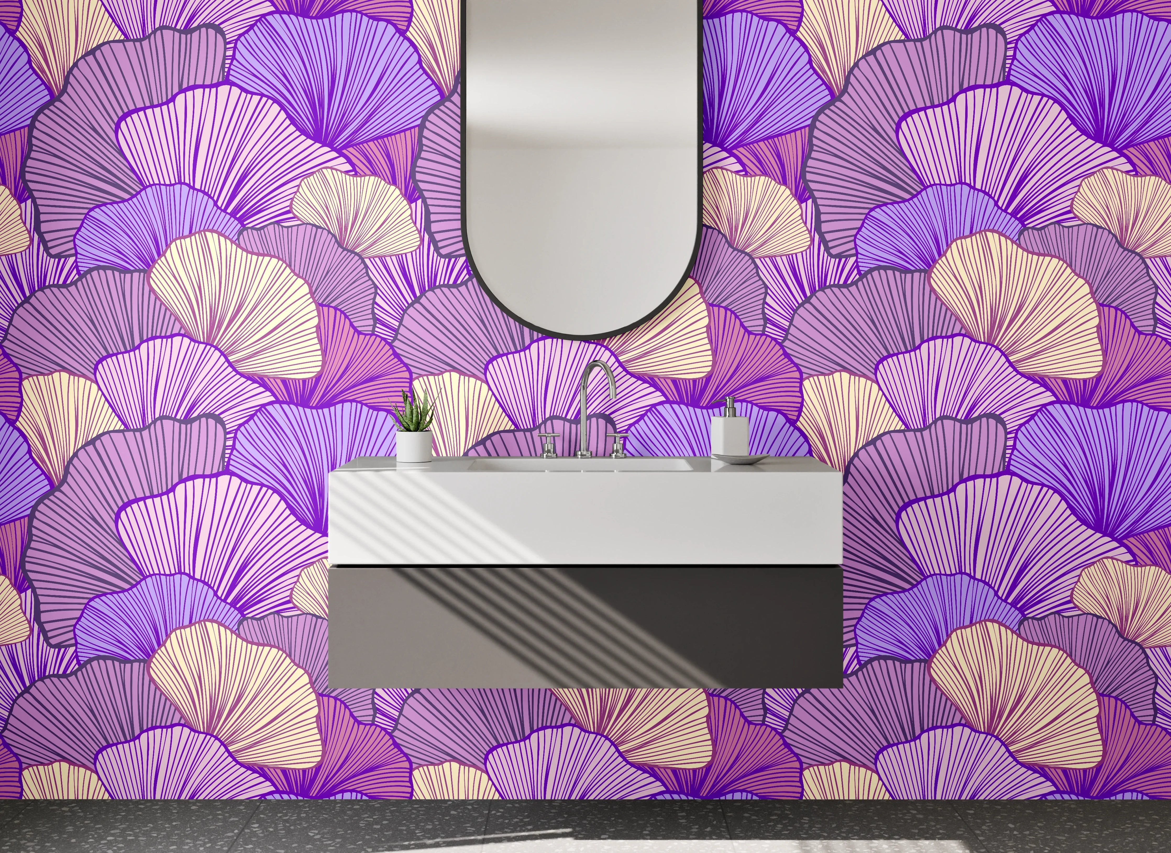Waschbecken-Rückwand - Lila und Beigetöne Blumenmuster