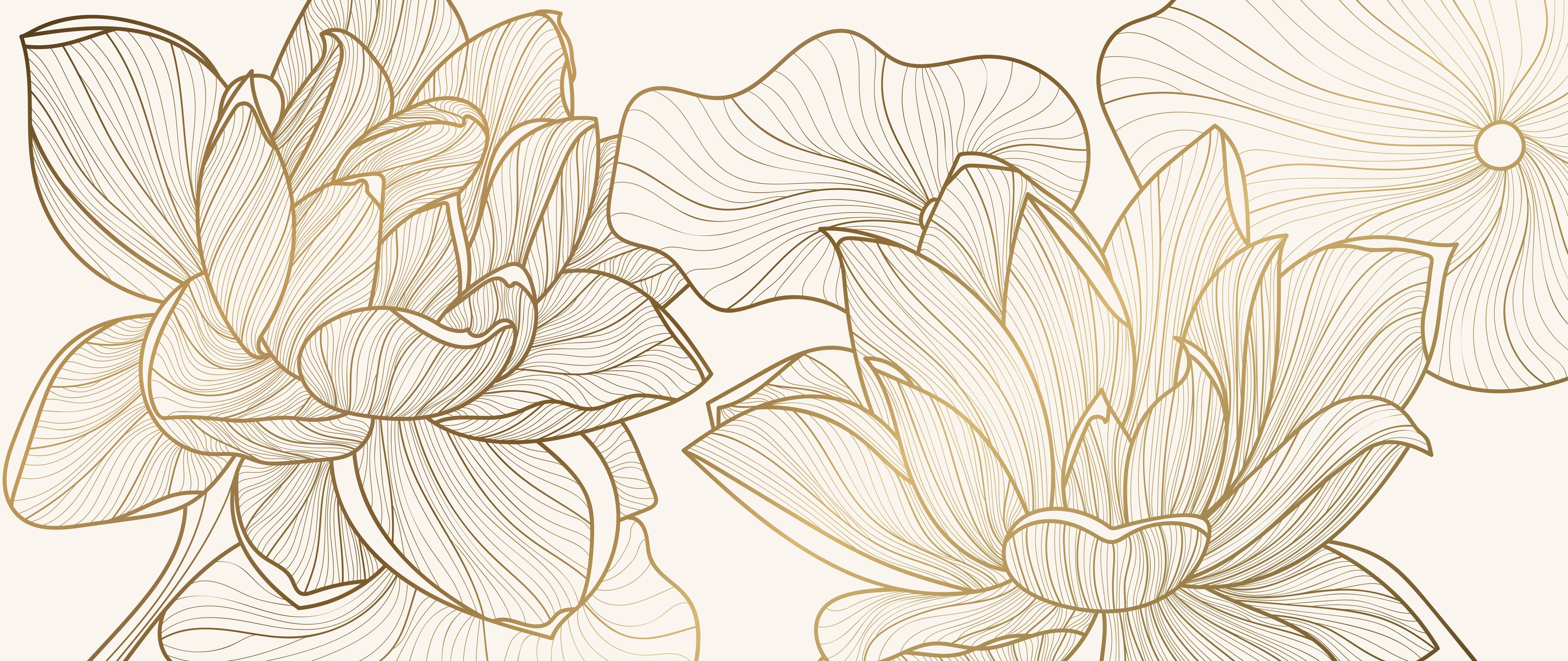 Waschbecken-Rückwand-Lineart Lotusblüten auf Creme-Gold