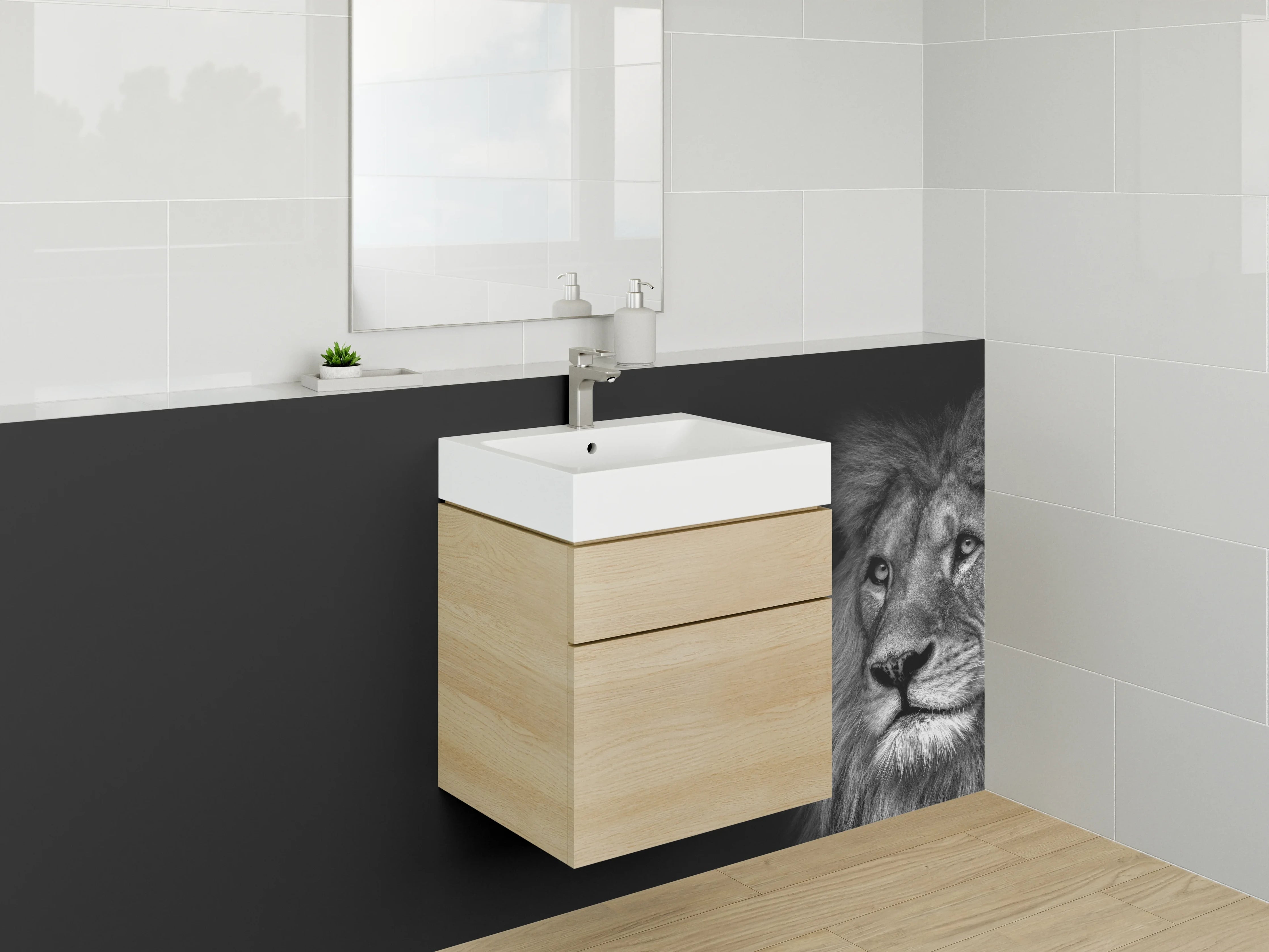 Waschbecken-Rückwand - Löwe Schwarz-Weiß Porträt Kunst