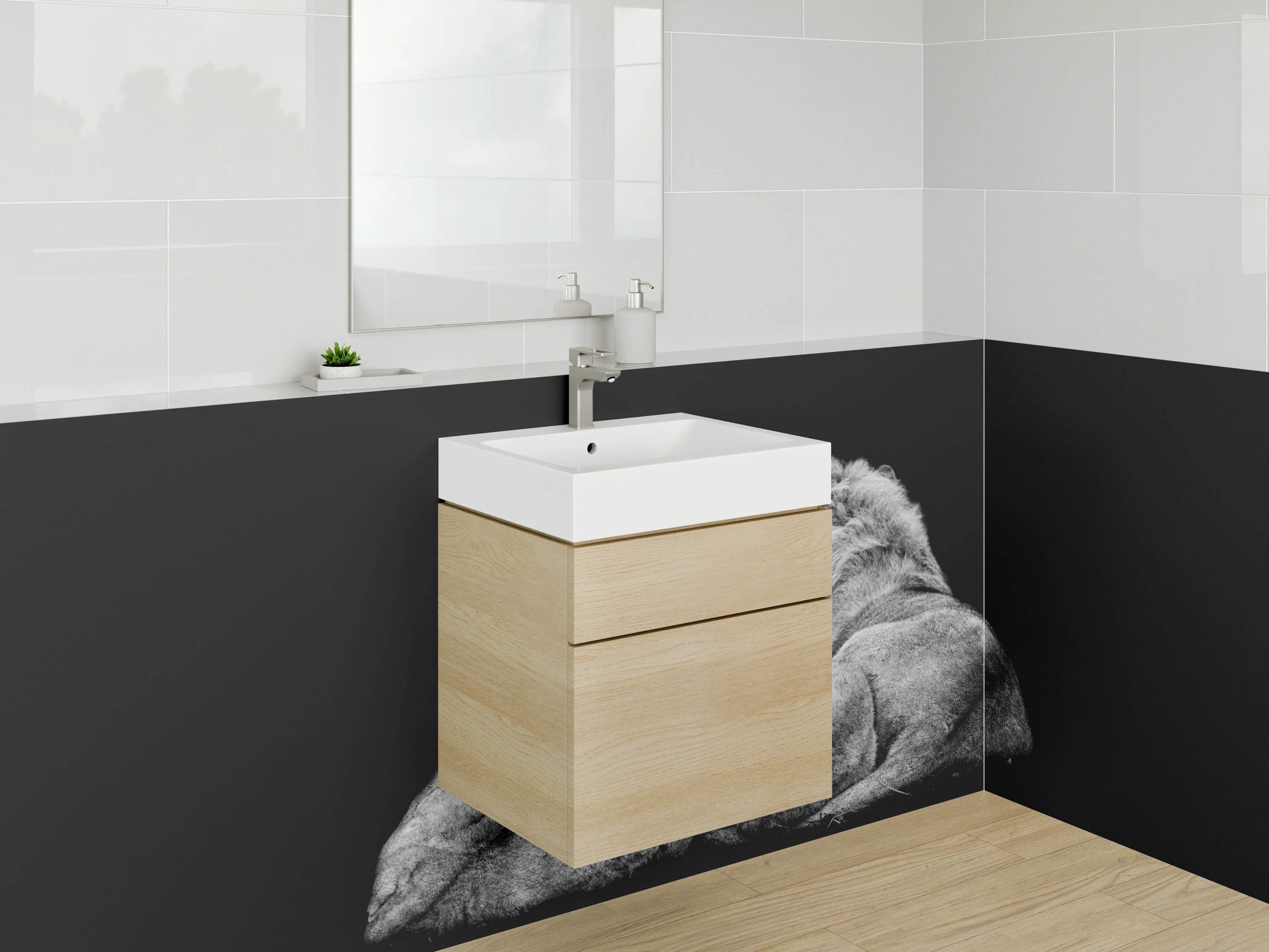 Waschbecken-Rückwand - Löwenfamilie Schwarz-Weiß Kunstfoto
