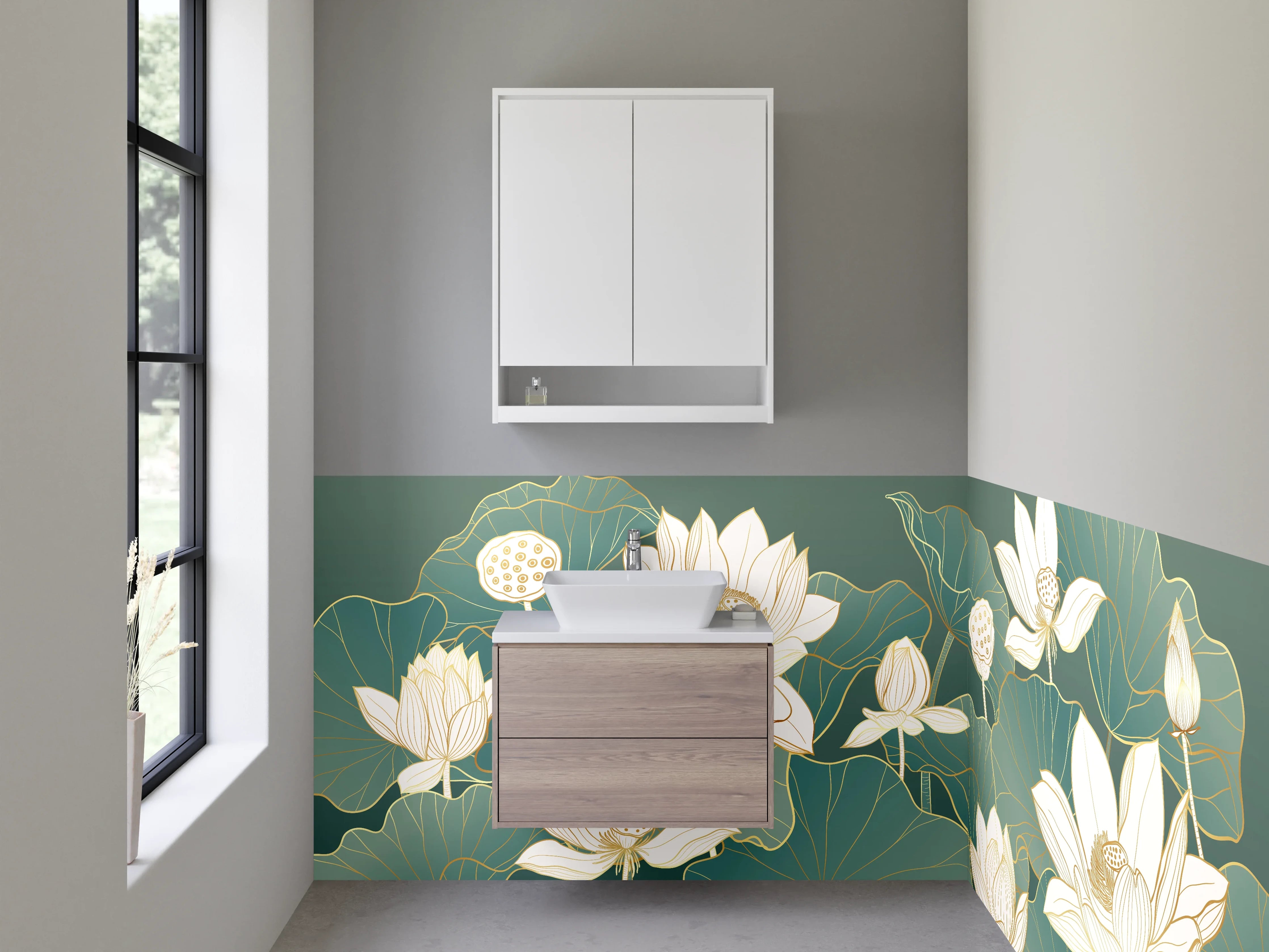 Waschbecken-Rückwand - Lotusblüten Kunst für Badezimmer