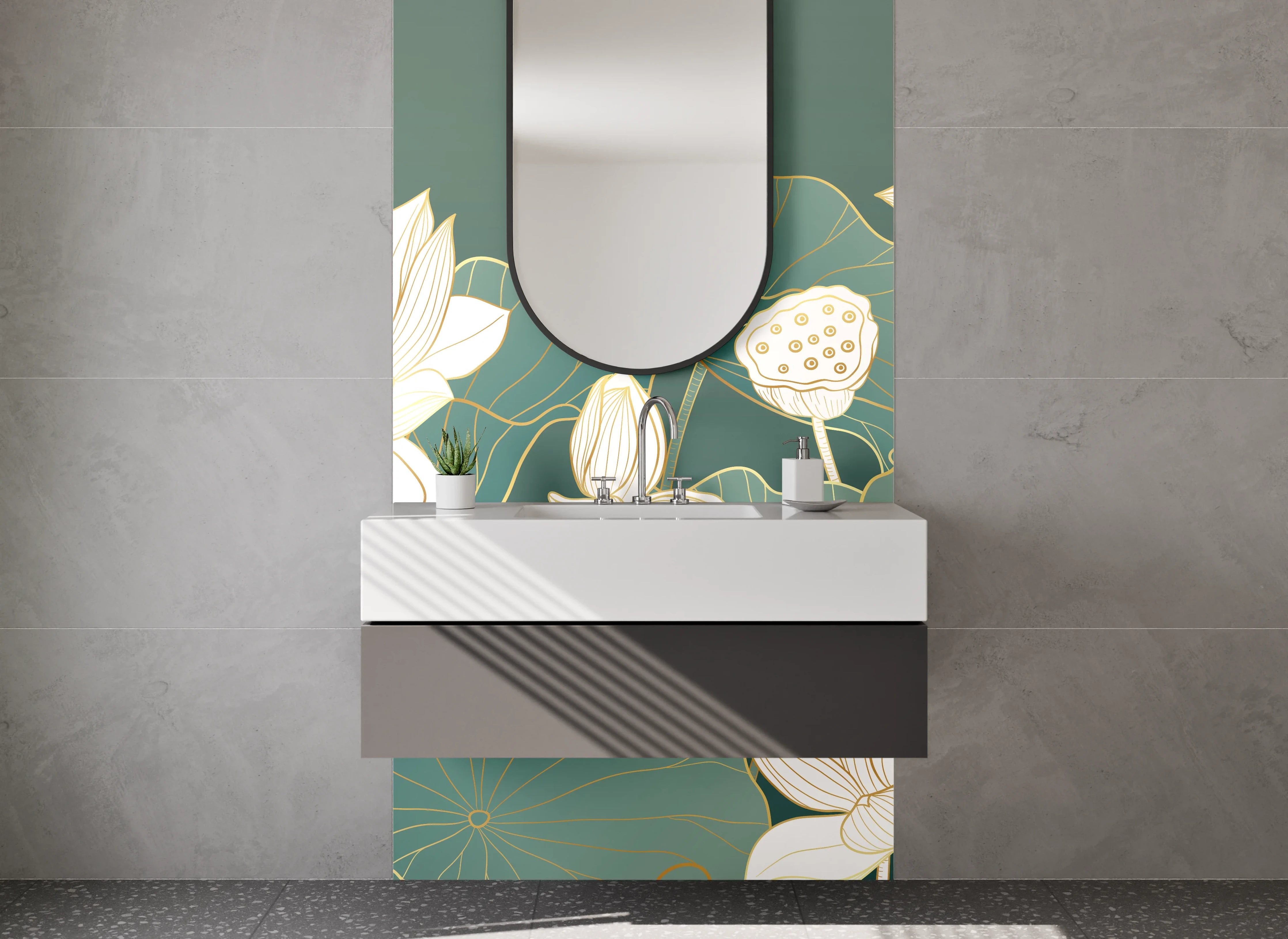 Waschbecken-Rückwand - Lotusblüten Kunst für Badezimmer