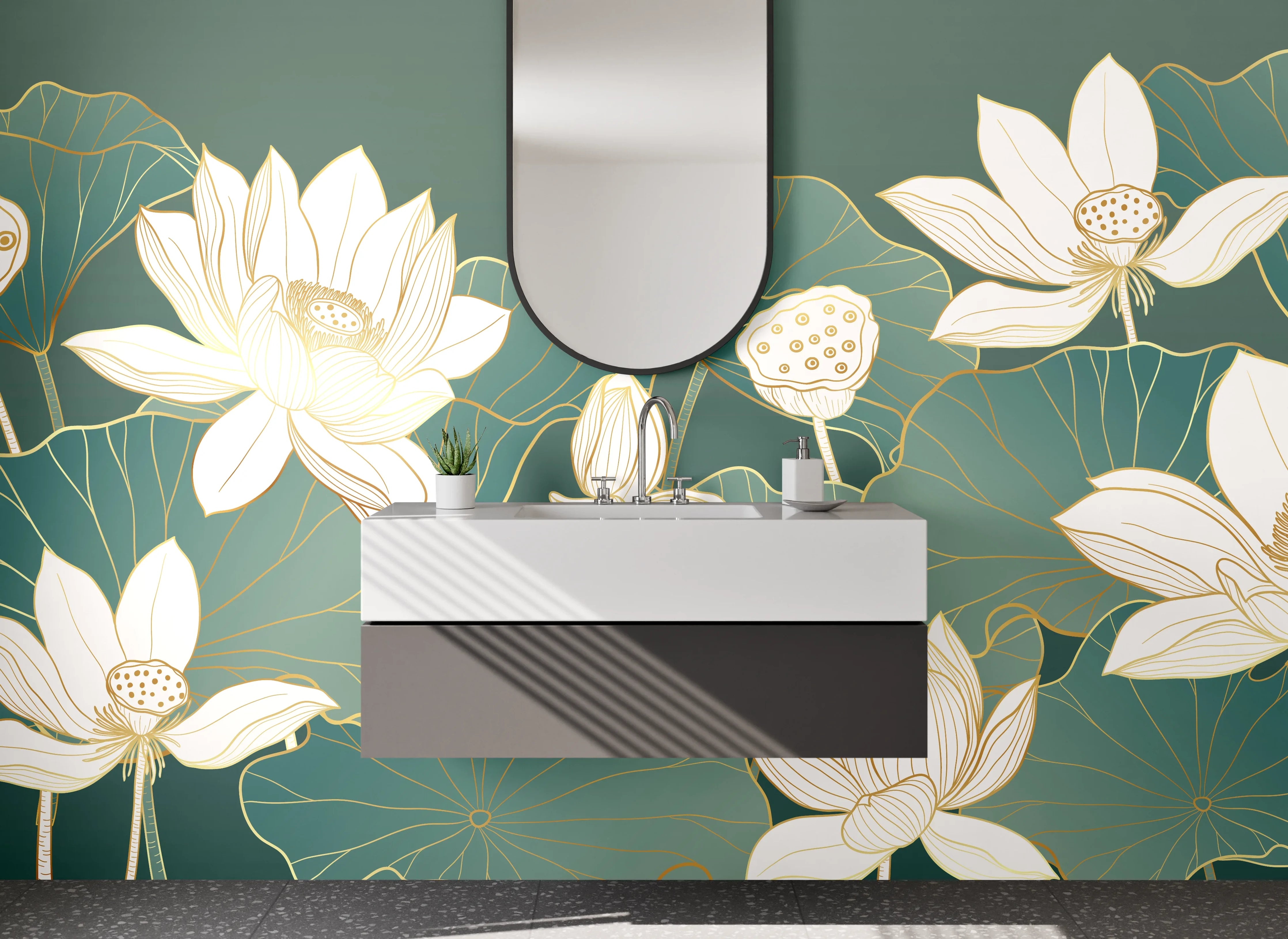 Waschbecken-Rückwand - Lotusblüten Kunst für Badezimmer